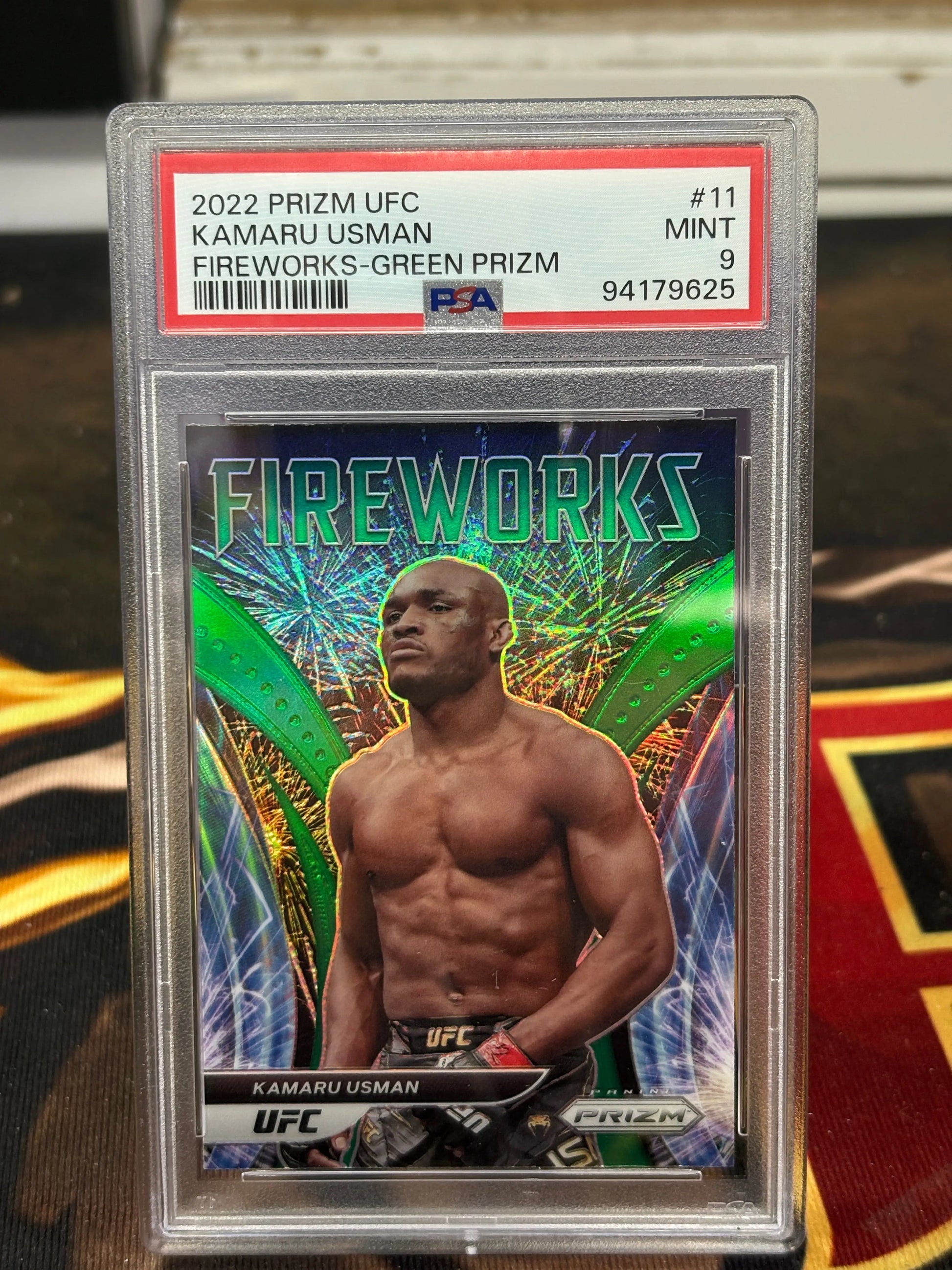 2022 Panini Prizm UFC Kamaru Usman Fireworks - Green Prizm PSA 9 FRENLY BRICKS - Open 7 Days