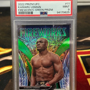 2022 Panini Prizm UFC Kamaru Usman Fireworks - Green Prizm PSA 9 FRENLY BRICKS - Open 7 Days