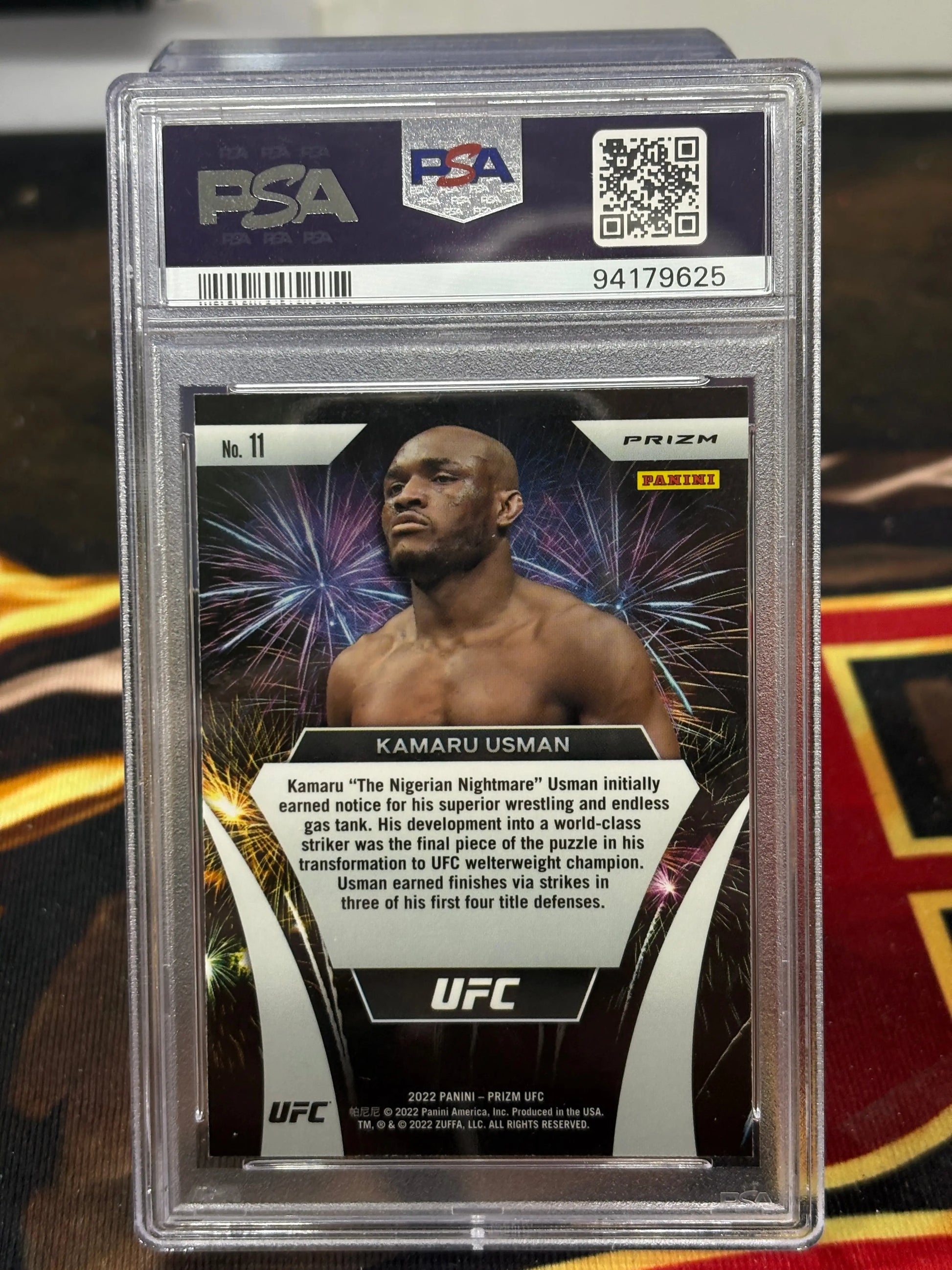 2022 Panini Prizm UFC Kamaru Usman Fireworks - Green Prizm PSA 9 FRENLY BRICKS - Open 7 Days