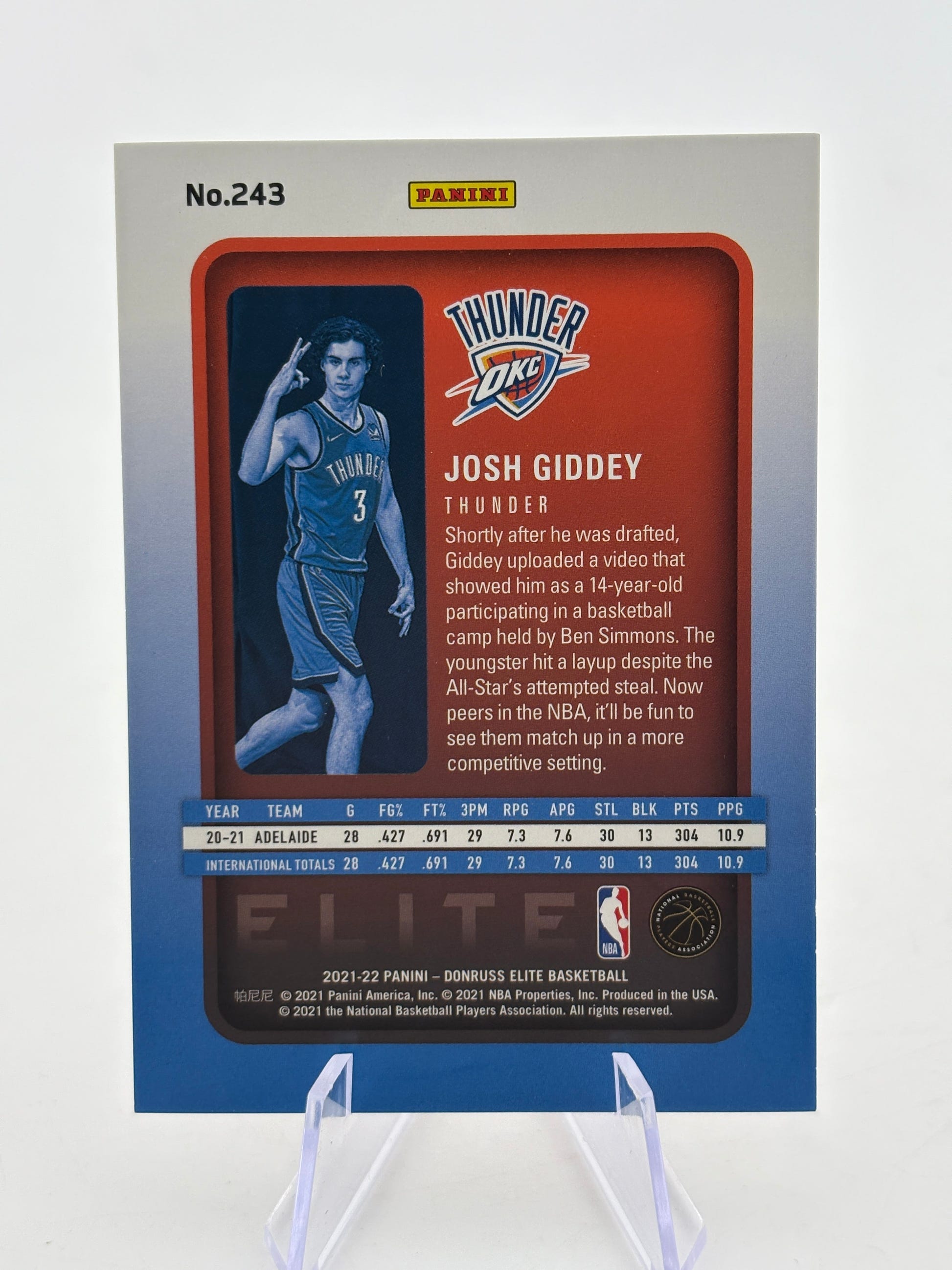 2021-22 Panini Donruss Elite - Josh Giddey #243 06/17 Rookie Card FRENLY BRICKS - Open 7 Days image 2