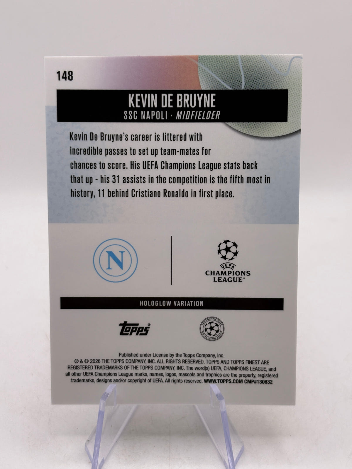 2025-26 Topps Finest UEFA - Kevin De Bruyne Hologlow SP 20/50, photo 2 image 2