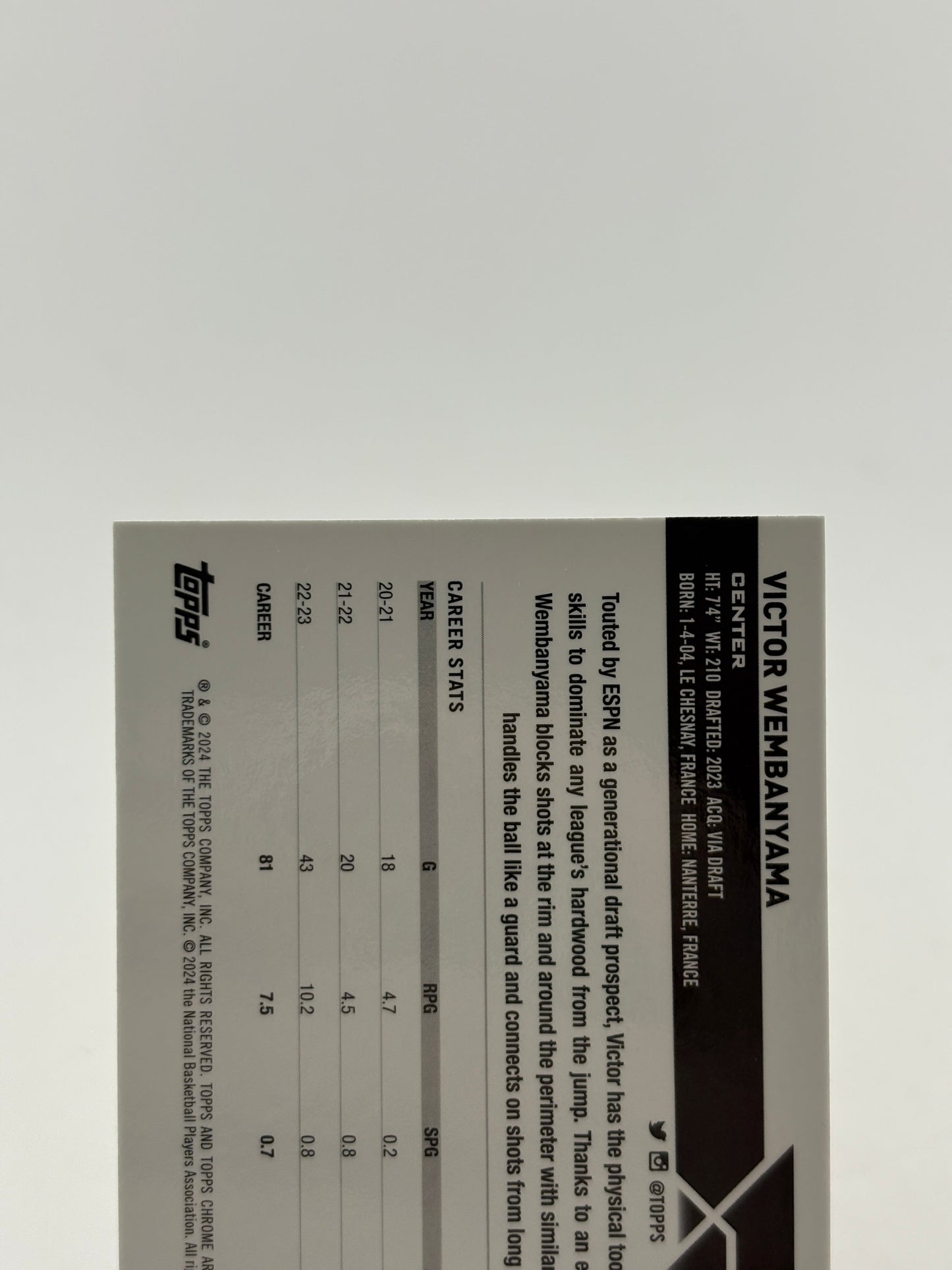 2023-24  Topps Chrome - Victor Wembanyama Rookie Blue Basketball Refractor #1 FRENLY BRICKS - Open 7 Days