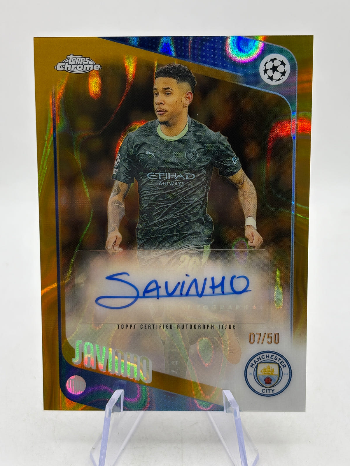 2025-26 Topps Chrome UEFA Club CA-S Savinho Auto 07/50 image 1