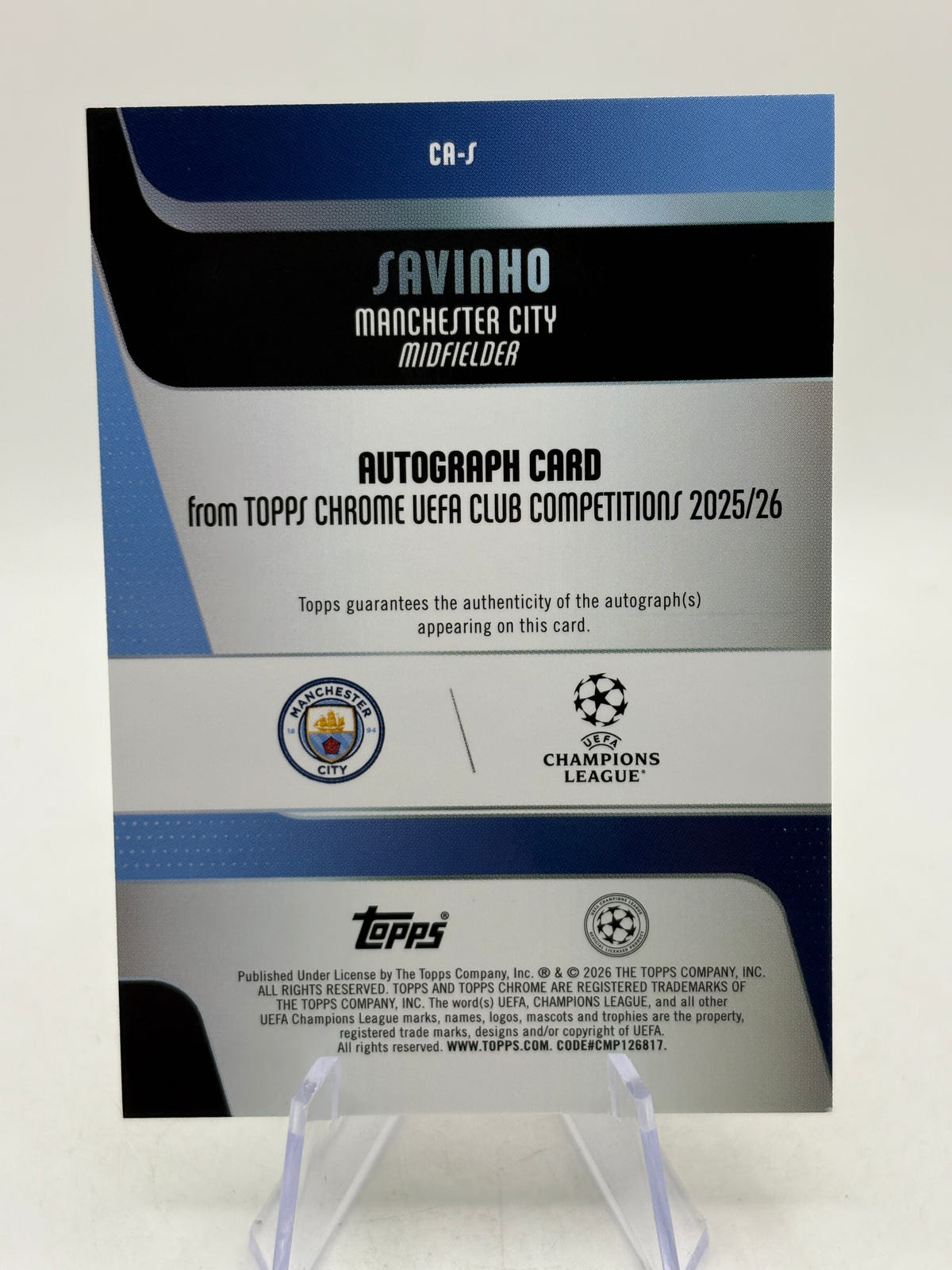 2025-26 Topps Chrome UEFA Club CA-S Savinho Auto 07/50, photo 2 image 2
