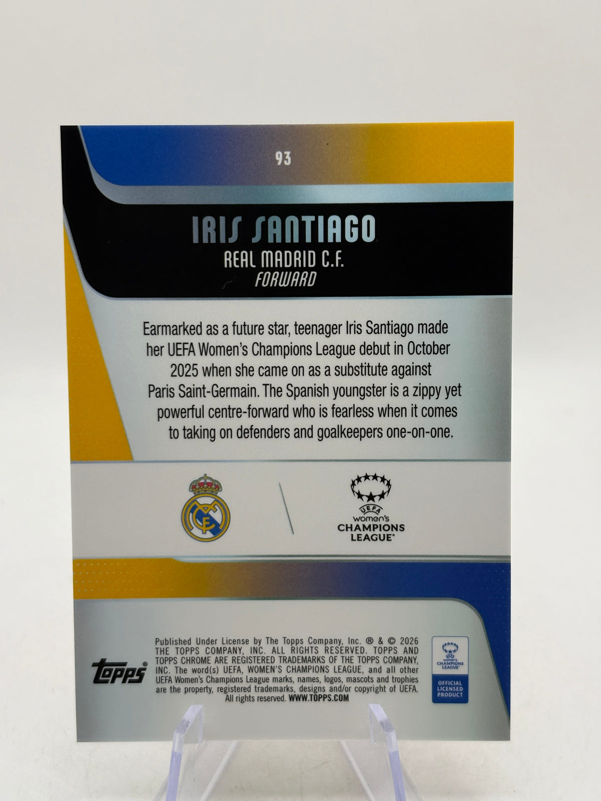 2026 Topps Womens Champions League #93 Iris Santiago Orange Wave /25, photo 2 image 2