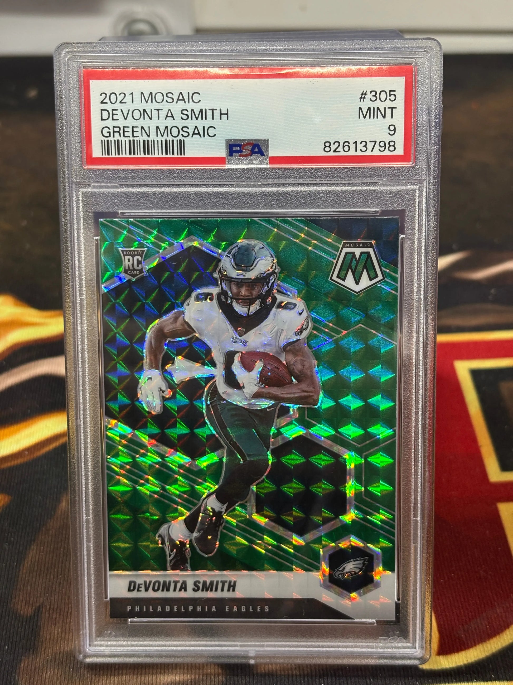2021 Mosaic Devonta Smith Green Mosaic PSA 9 FRENLY BRICKS - Open 7 Days