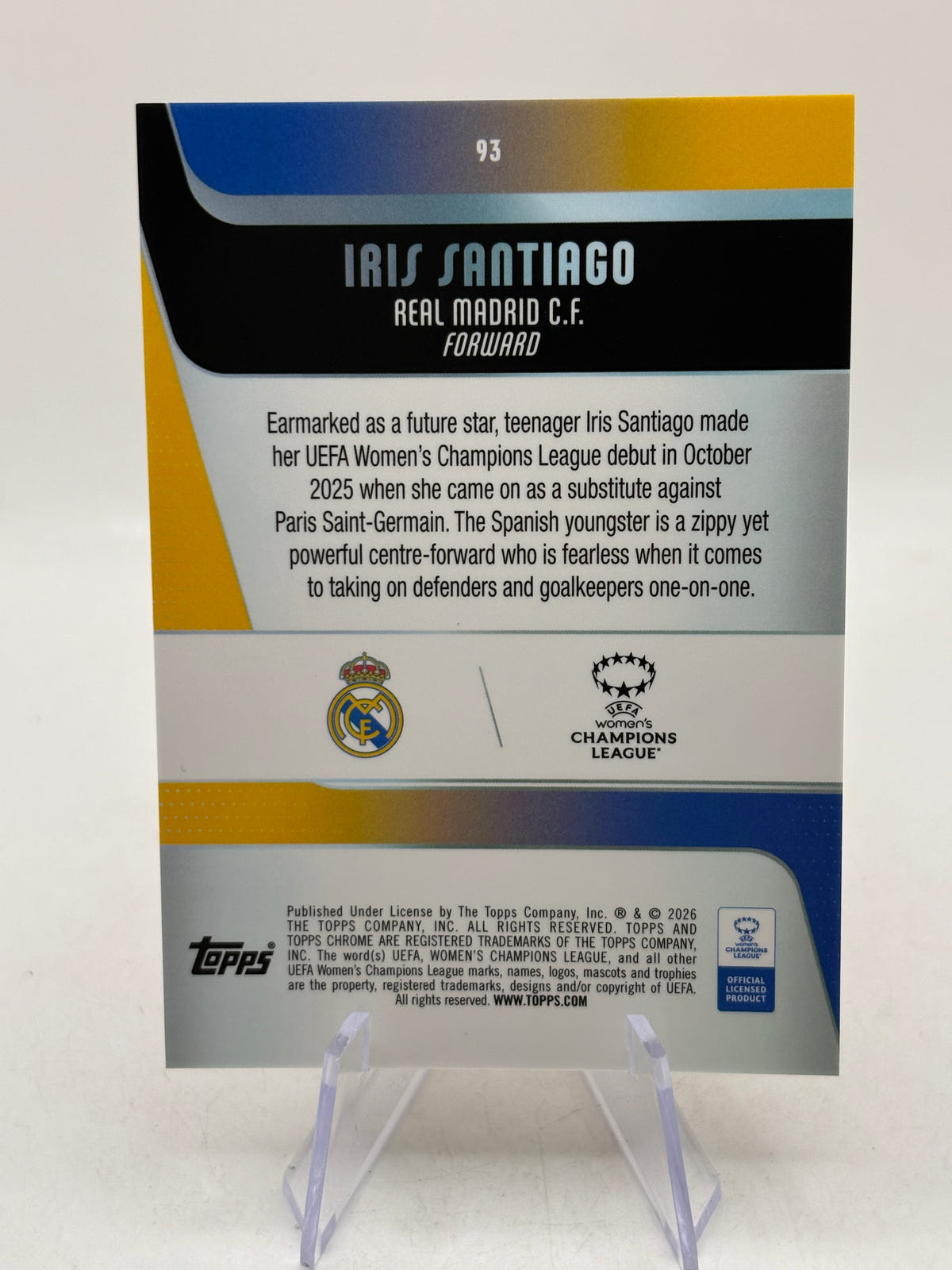 2026 Topps Womens Champions League #93 Iris Santiago Orange Refractor /25, photo 2 image 2