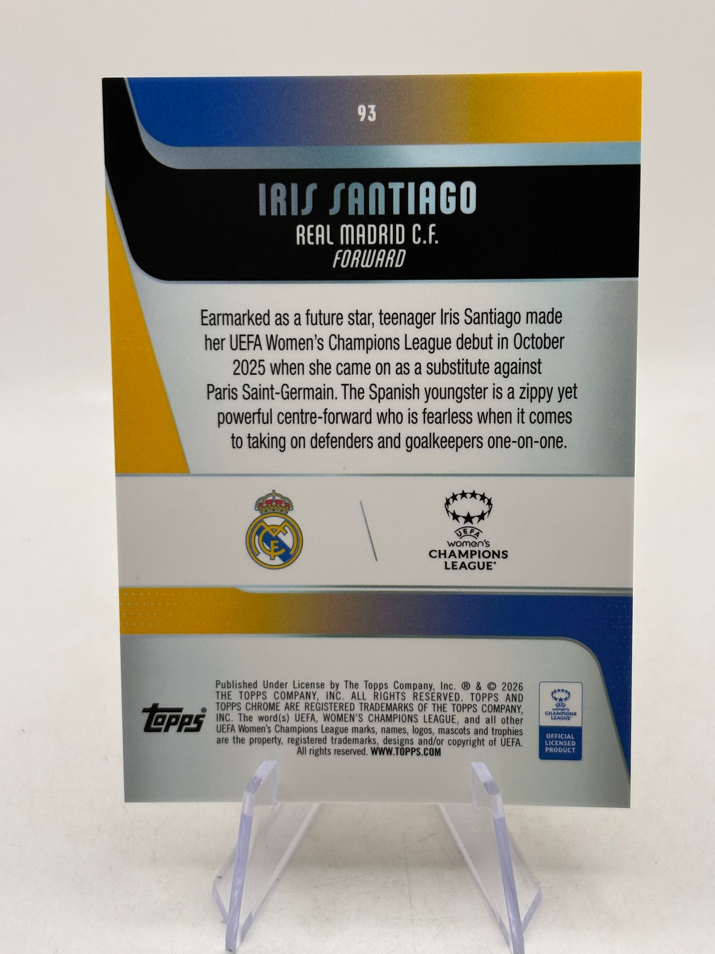 2026 Topps Womens Champions League #93 Iris Santiago Orange Refractor /25