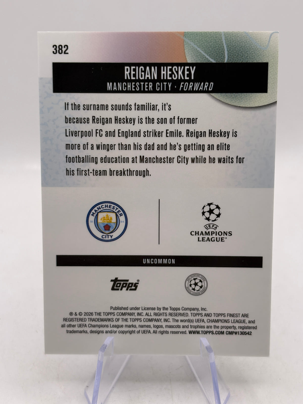 2026 Topps Finest UEFA Rookie - Reigan Heskey #382 /75 Pink, photo 2 image 2