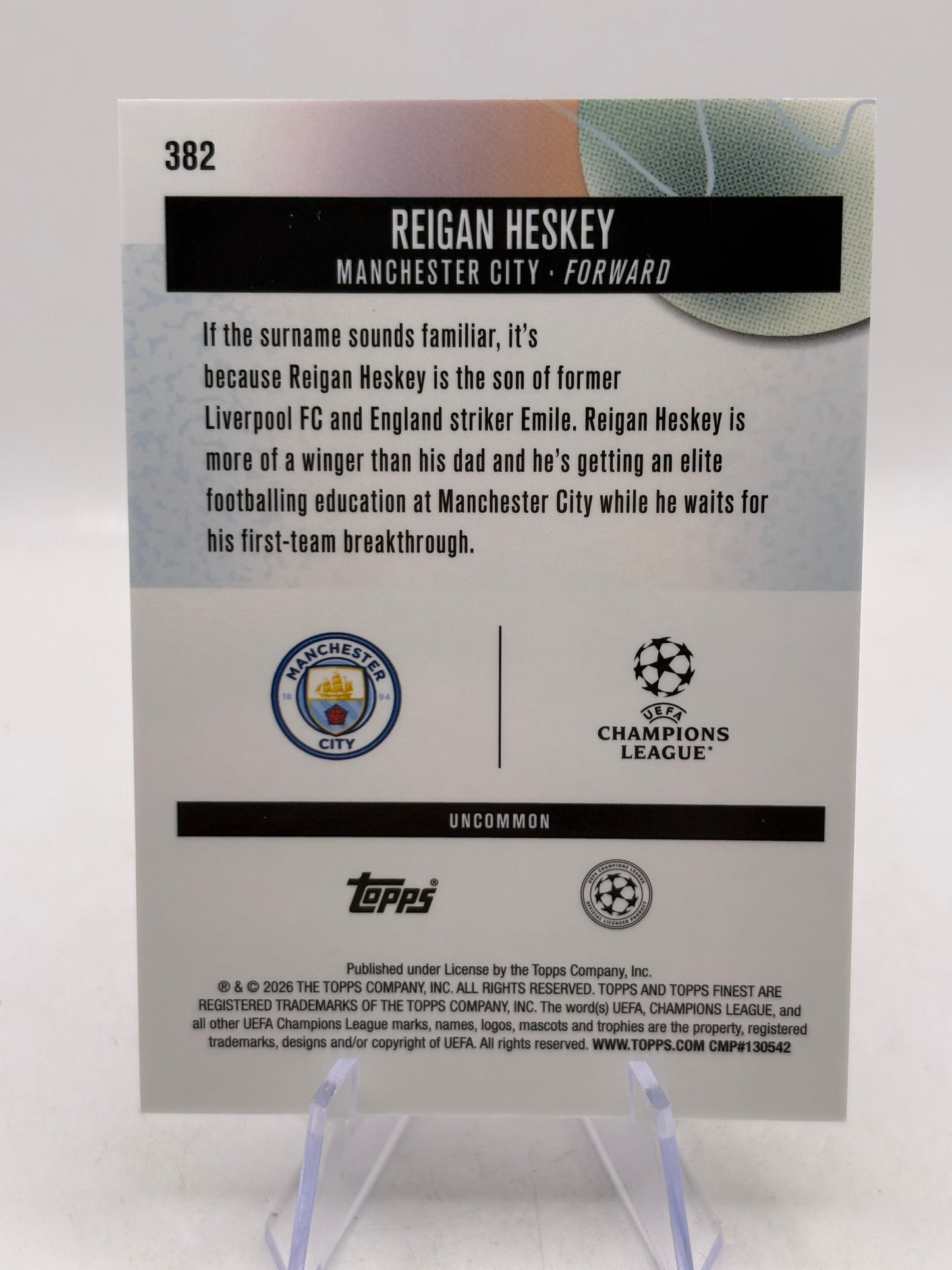 2026 Topps Finest UEFA Rookie - Reigan Heskey #382 /75 Pink