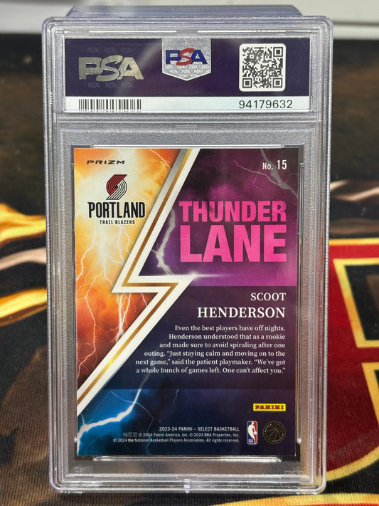 2023  Panini Select Thunder Lane Silver Prizm #15 Scoot Henderson RC PSA 10 FRENLY BRICKS - Open 7 Days