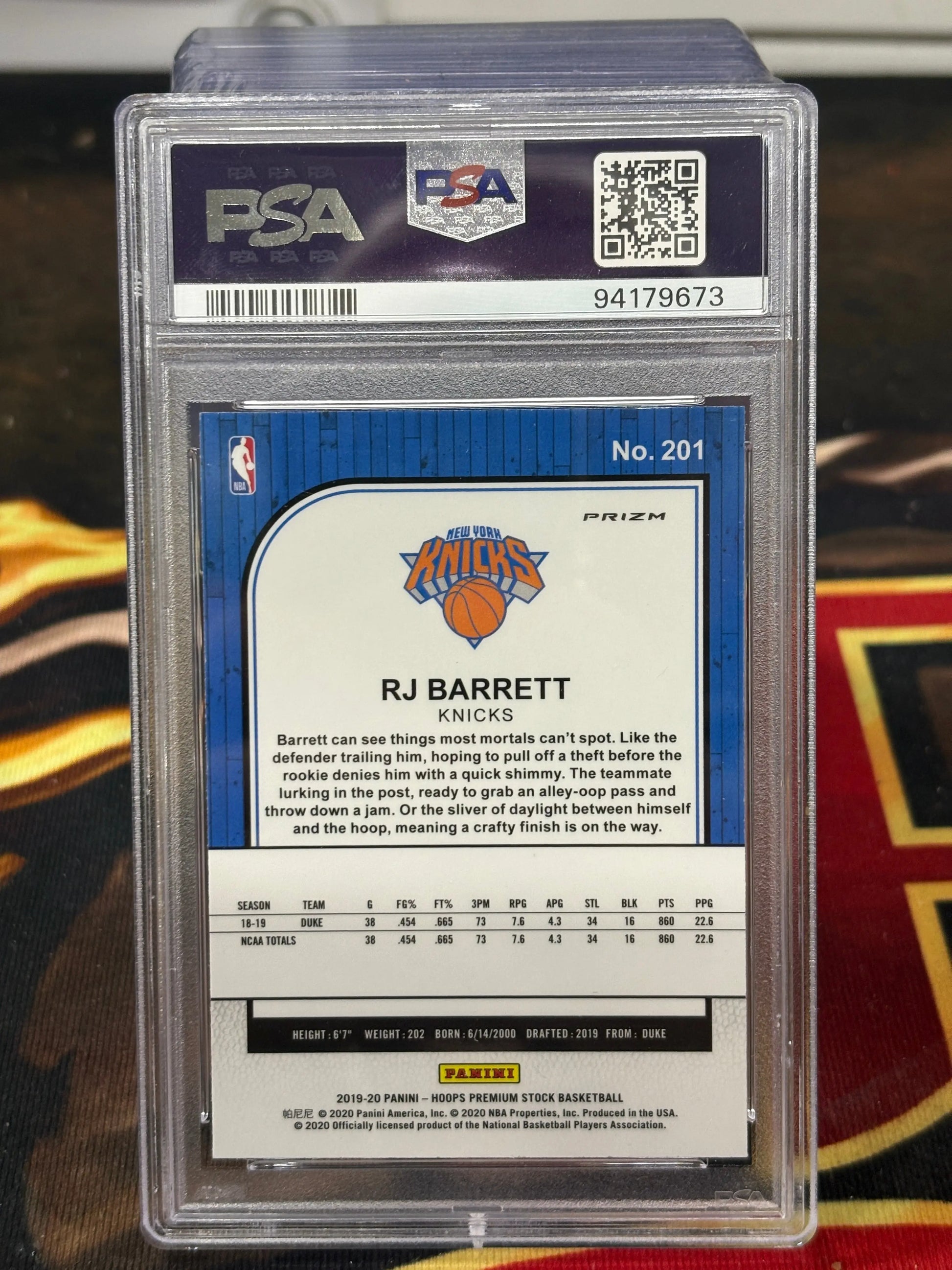 2019-20 Hoops Premium Stock RJ BARRETT Blue Cracked Ice Rookie RC #201 PSA 9 FRENLY BRICKS - Open 7 Days