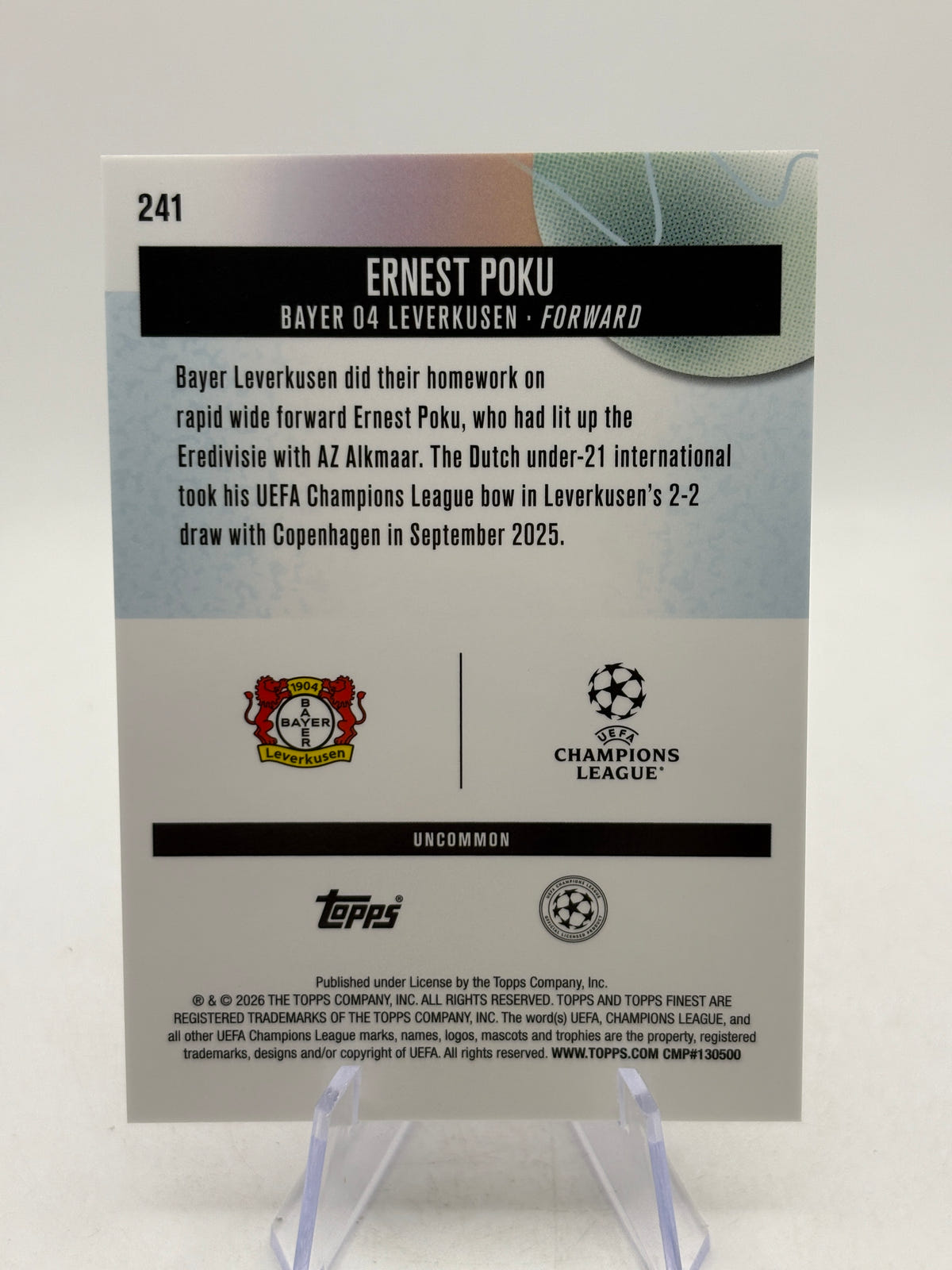 2026 Topps UEFA #241 Ernest Poku 72/75 Pink Rookie, photo 2 image 2