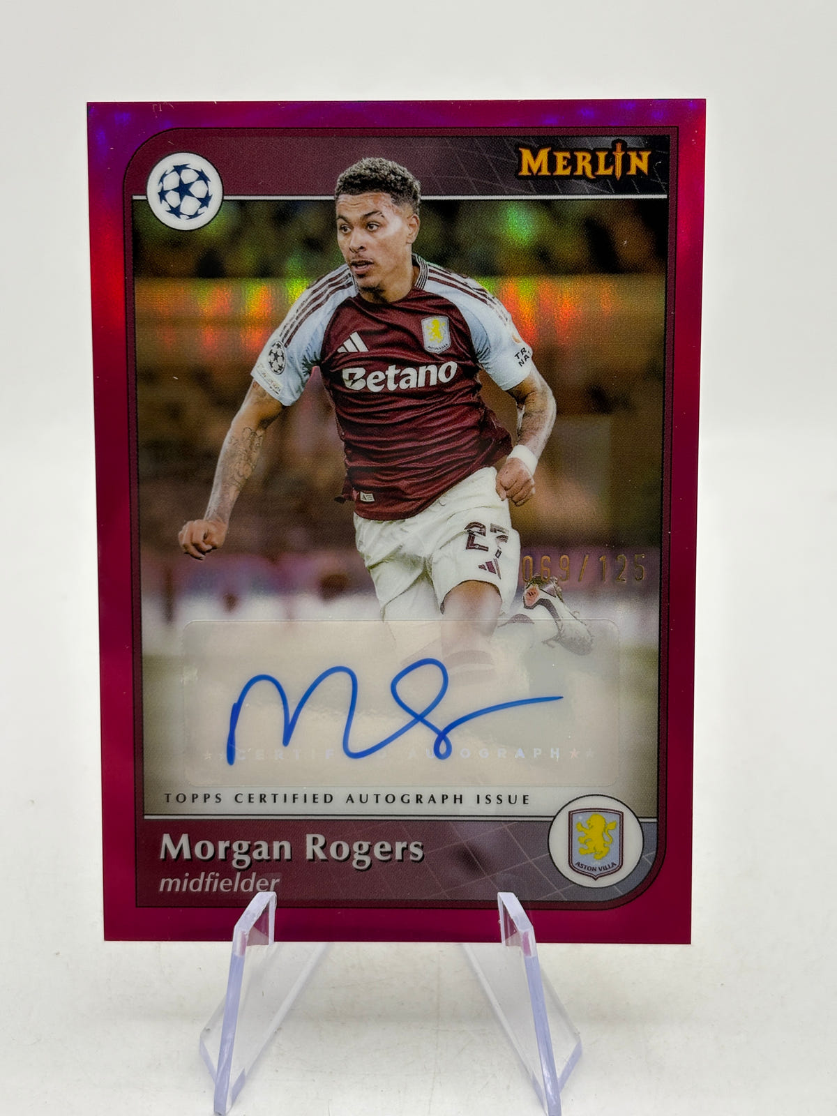 2024-25 Topps Merlin UEFA Club - AU-MR Morgan Rogers /125 Auto Pink image 1