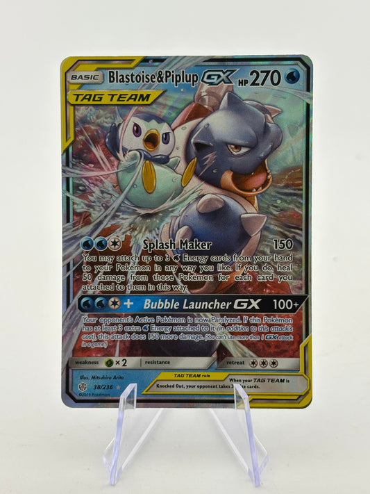 Pokemon TCG Cosmic Eclipse - Blastoise & Piplup GX Tag Team 38/236 LP FRENLY BRICKS - Open 7 Days