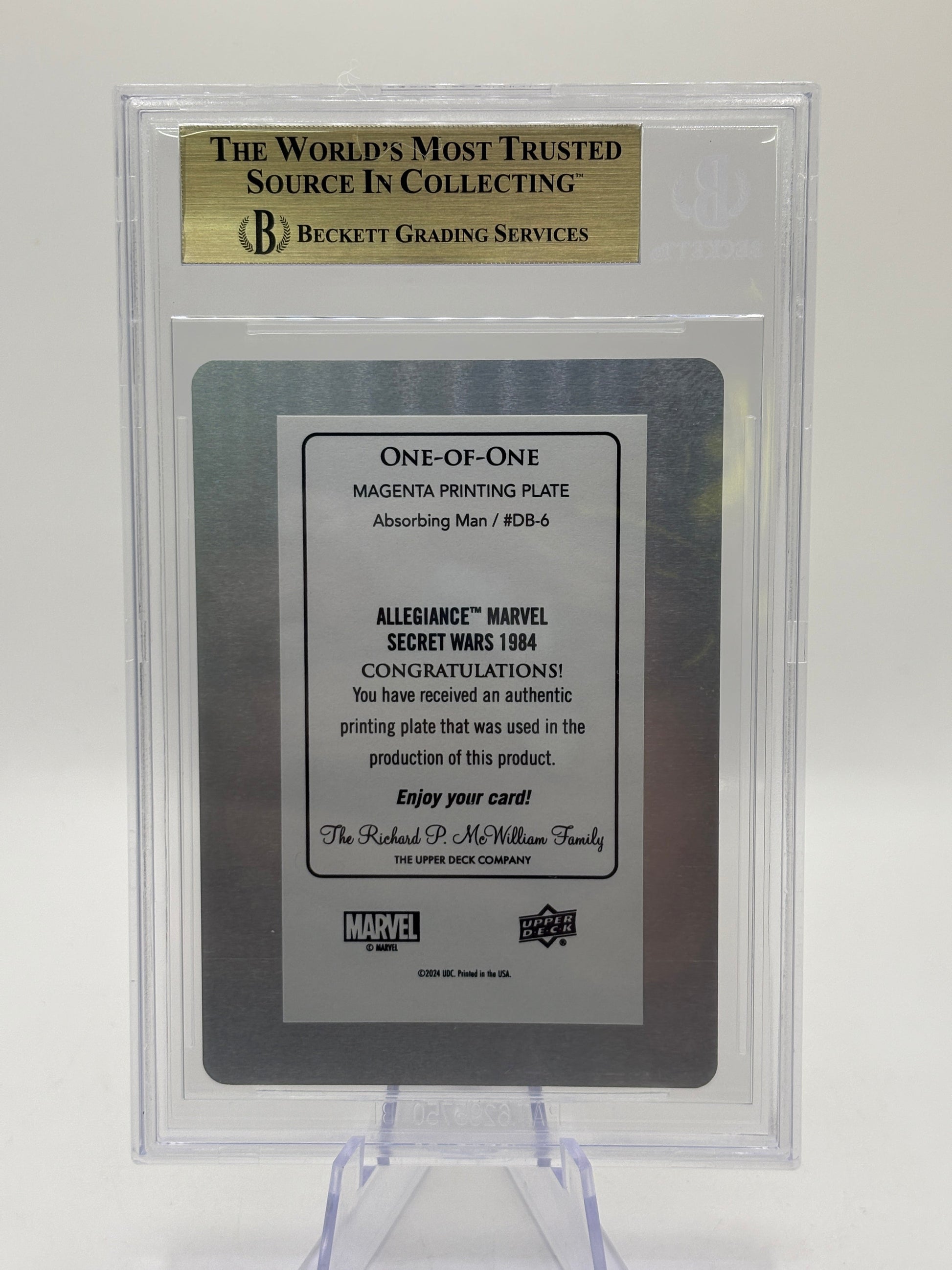 2024 Upper Deck Marvel Allegiance Secret Wars Doombase Plate Magenta Beckett 9.5 FRENLY BRICKS - Open 7 Days