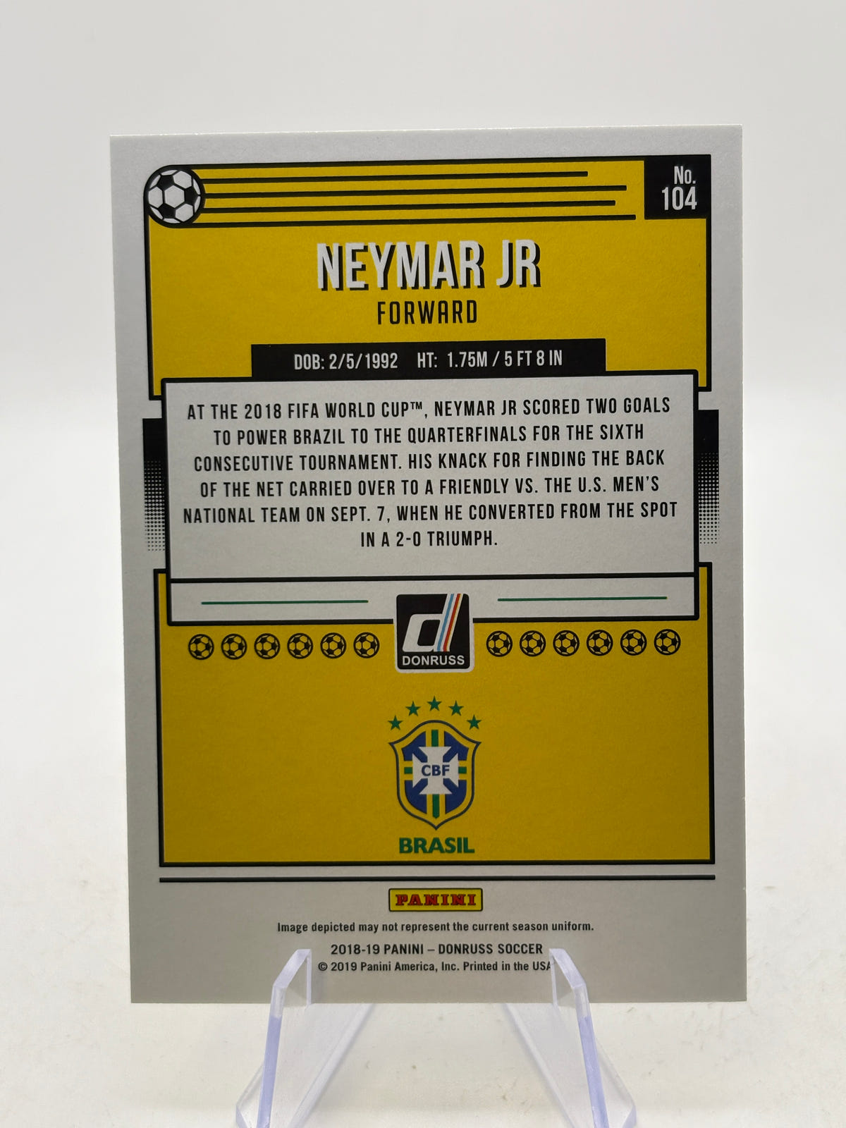 2018-19 Panini Donruss Soccer #104 Neymar Jr Gold Press Proof /75 image 2