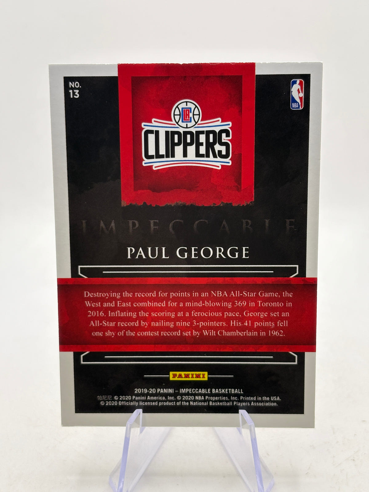 2019-20 Panini Impeccable Basketball #13 Paul George 999 Fine Silver 01/25 image 2