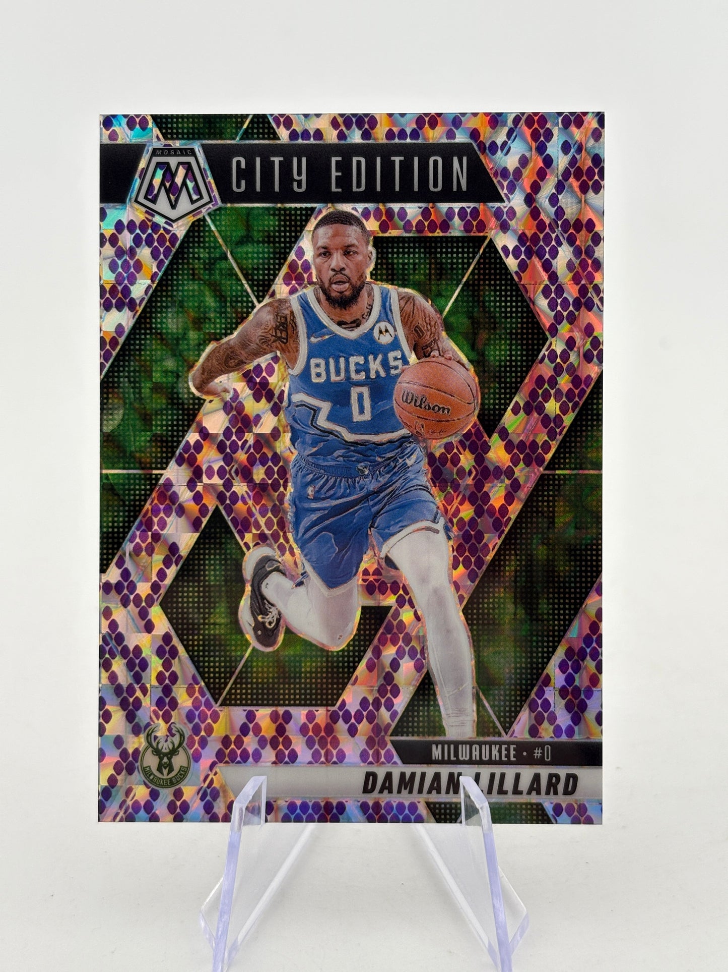 2024-25 Panini Mosaic Damian Lillard Purple Snakeskin Mosaic #/24 Bucks FRENLY BRICKS - Open 7 Days