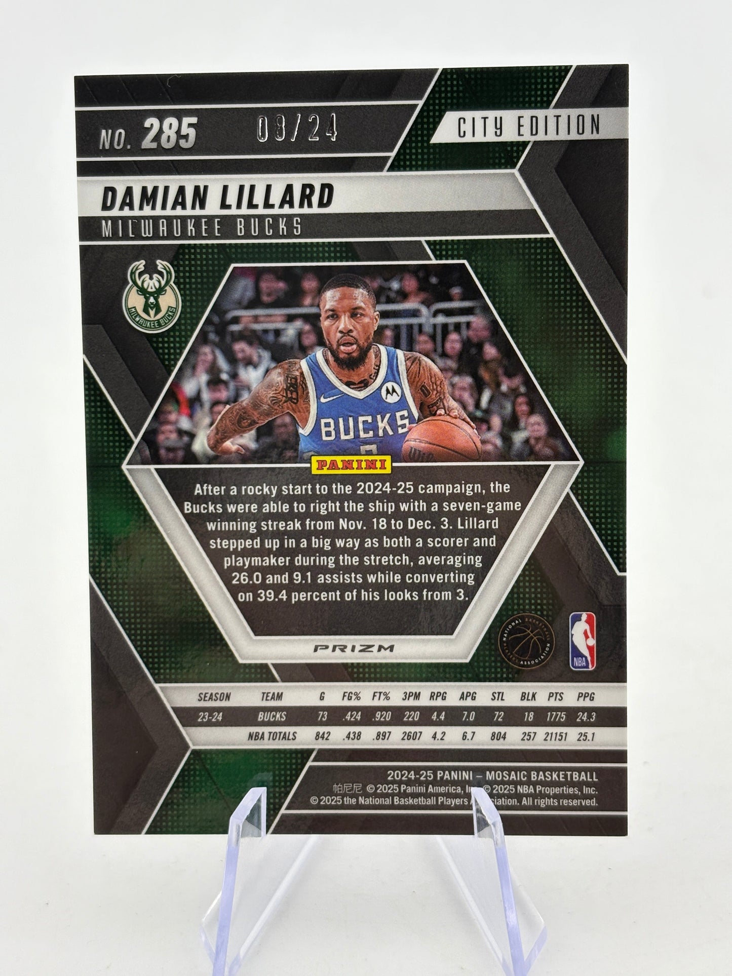 2024-25 Panini Mosaic Damian Lillard Purple Snakeskin Mosaic #/24 Bucks FRENLY BRICKS - Open 7 Days