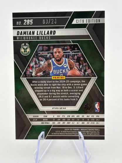 2024-25 Panini Mosaic Damian Lillard Purple Snakeskin Mosaic #/24 Bucks FRENLY BRICKS - Open 7 Days