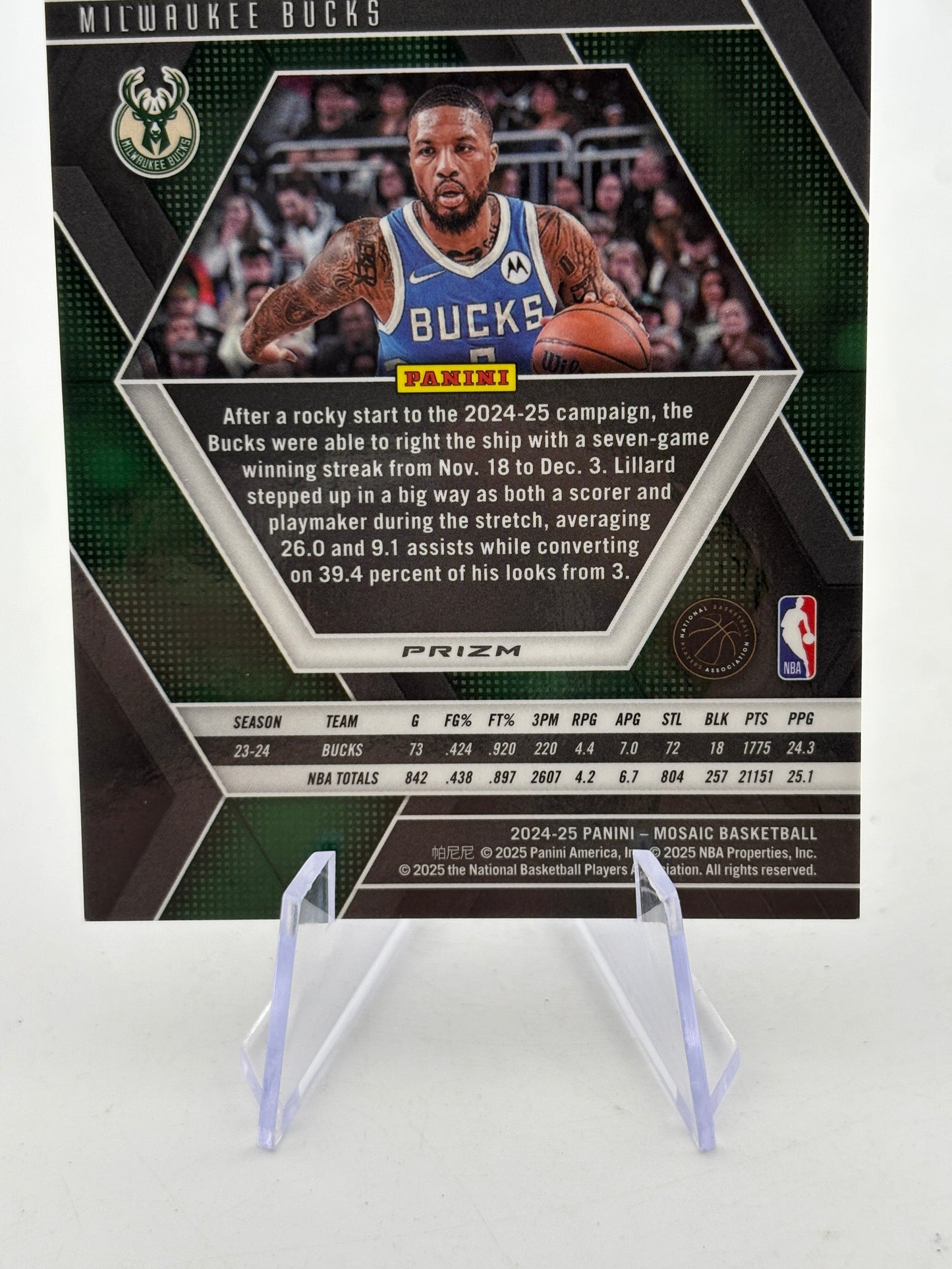 2024-25 Panini Mosaic Damian Lillard Purple Snakeskin Mosaic #/24 Bucks FRENLY BRICKS - Open 7 Days