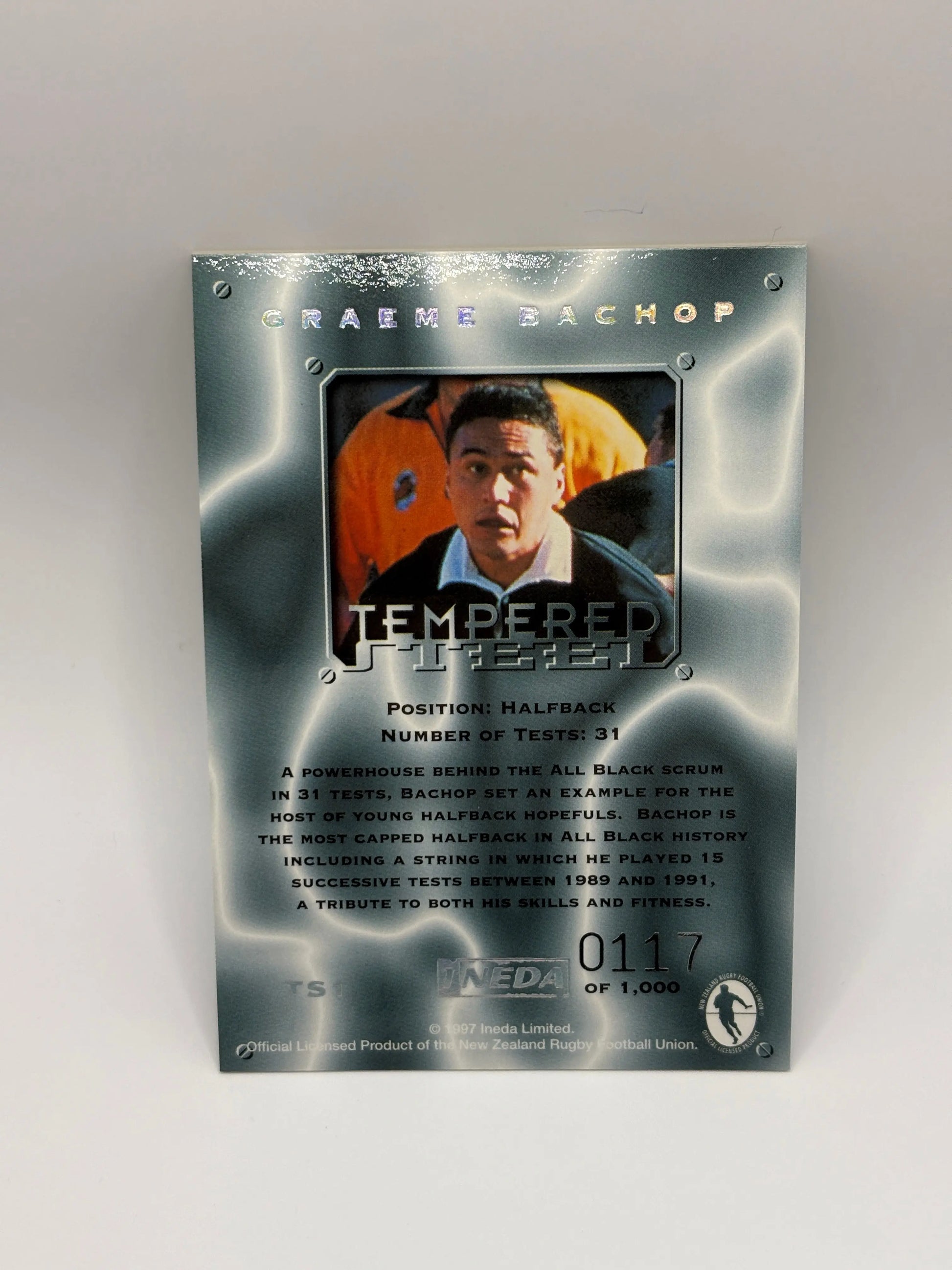 1997 Ineda NZ All Black Trading Cards Tempered Steel TS1 Graeme Bachop #0117/1000 FRENLY BRICKS - Open 7 Days