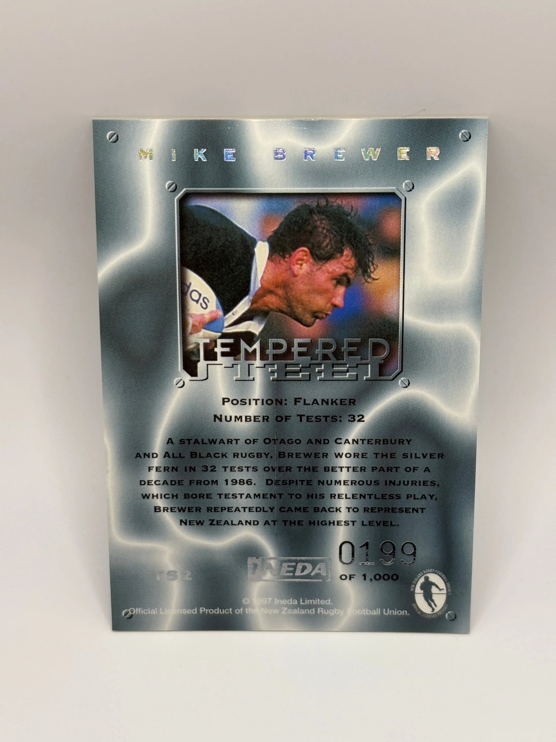 1997 Ineda NZ All Black Trading Cards Tempered Steel Subset TS9 Richard Loe #0199/1000 FRENLY BRICKS - Open 7 Days
