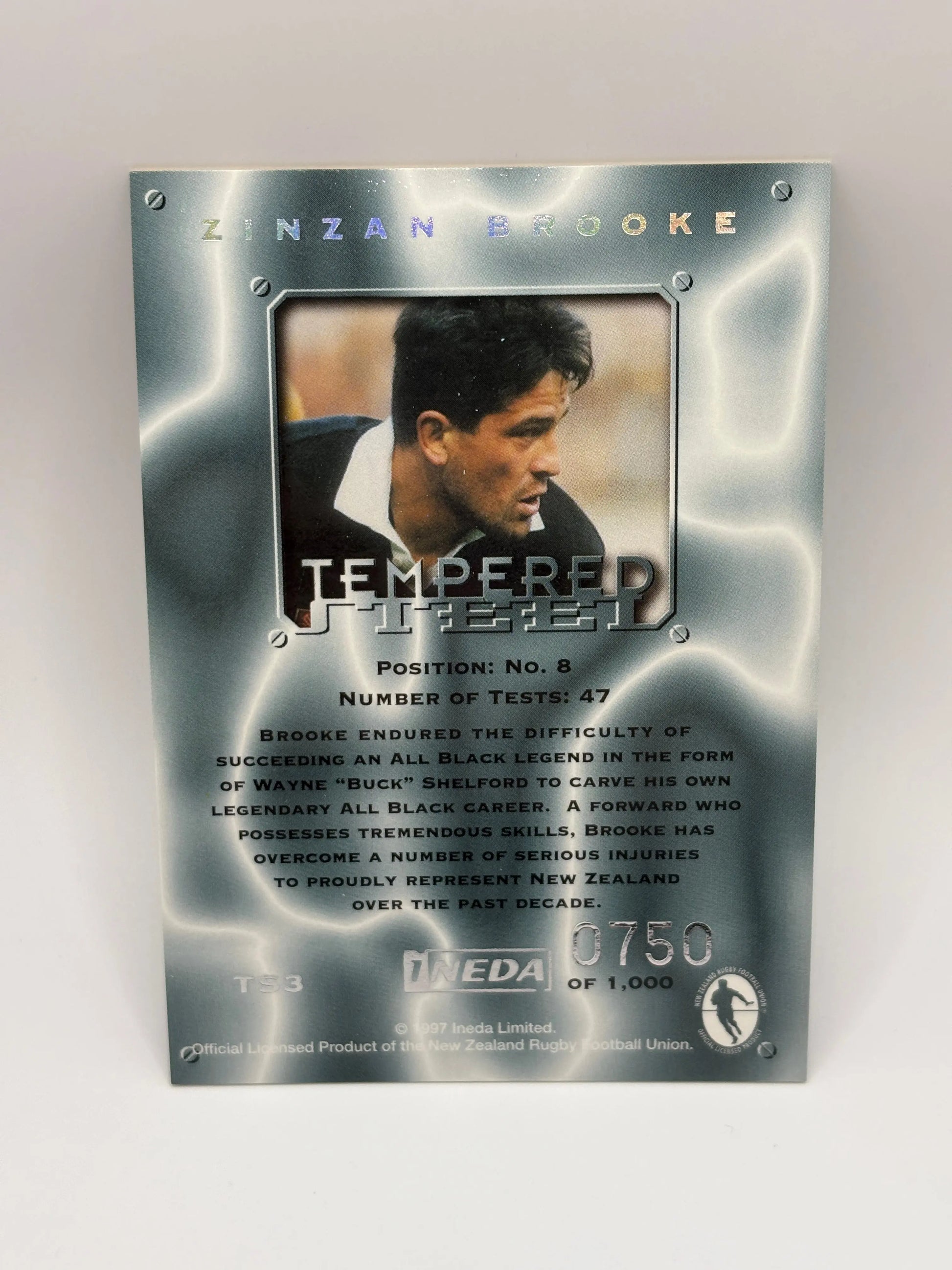 1997 Ineda NZ All Black Trading Cards Tempered Steel TS3 Zinzan Brooke #0750/1000 FRENLY BRICKS - Open 7 Days