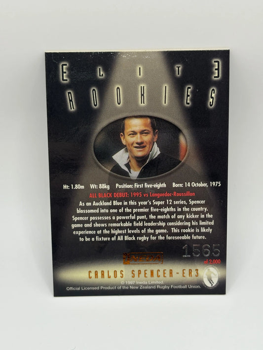 1997 Ineda NZ All Black Trading Cards Elite Rookies ER1 Carlos Spencer #1565/2000 FRENLY BRICKS - Open 7 Days