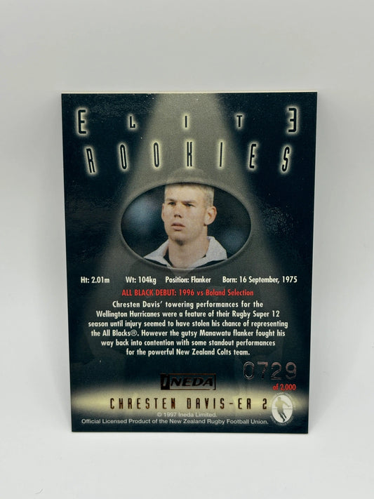 1997 Ineda NZ All Black Trading Cards Elite Rookies ER2 Chresten Davis #0729/2000 FRENLY BRICKS - Open 7 Days