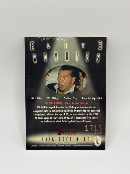 1997 Ineda NZ All Black Trading Cards Elite Rookies ER1 Phil Coffin #1716/2000 FRENLY BRICKS - Open 7 Days