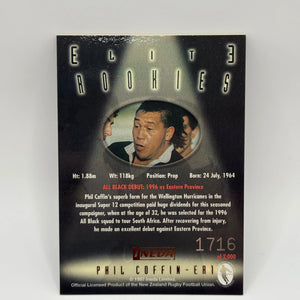 1997 Ineda NZ All Black Trading Cards Elite Rookies ER1 Phil Coffin #1716/2000 FRENLY BRICKS - Open 7 Days