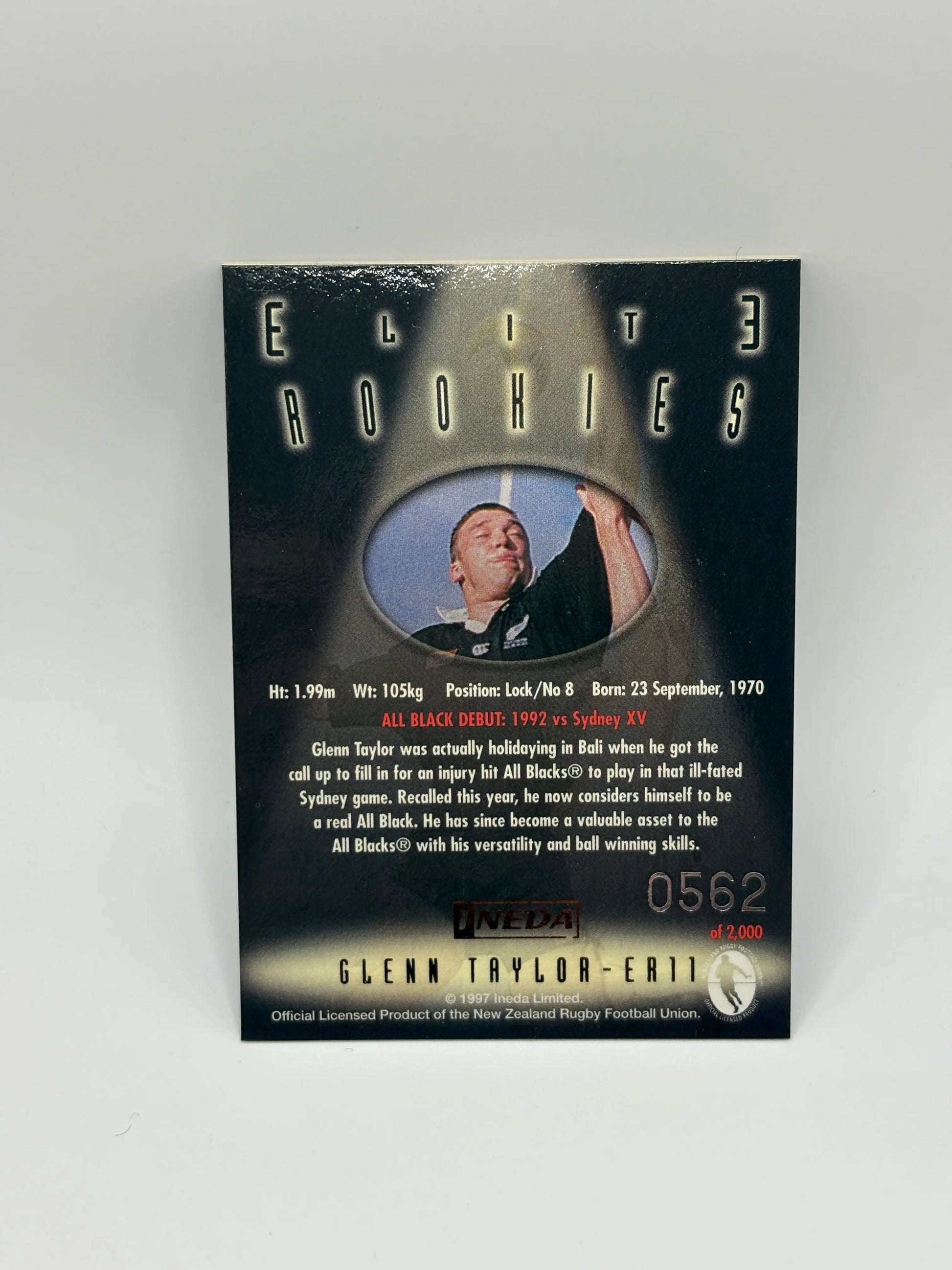 1997 Ineda NZ All Black Trading Cards Elite Rookies ER11 Glenn Taylor #0562/2000 FRENLY BRICKS - Open 7 Days