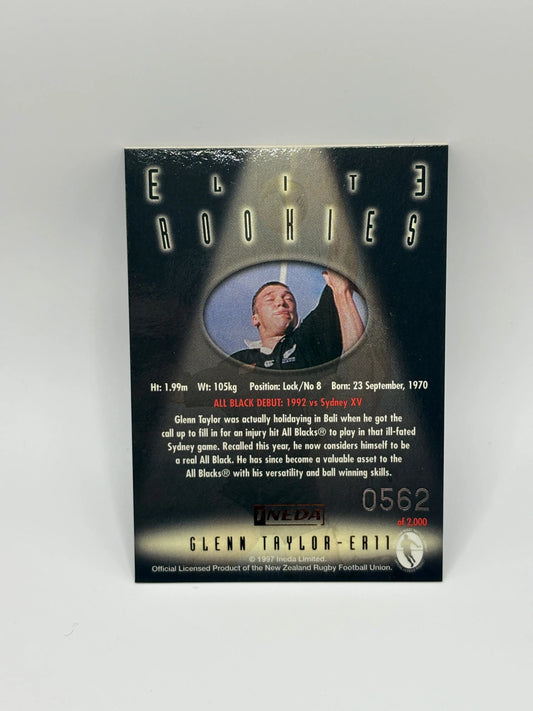 1997 Ineda NZ All Black Trading Cards Elite Rookies ER11 Glenn Taylor #0562/2000 FRENLY BRICKS - Open 7 Days