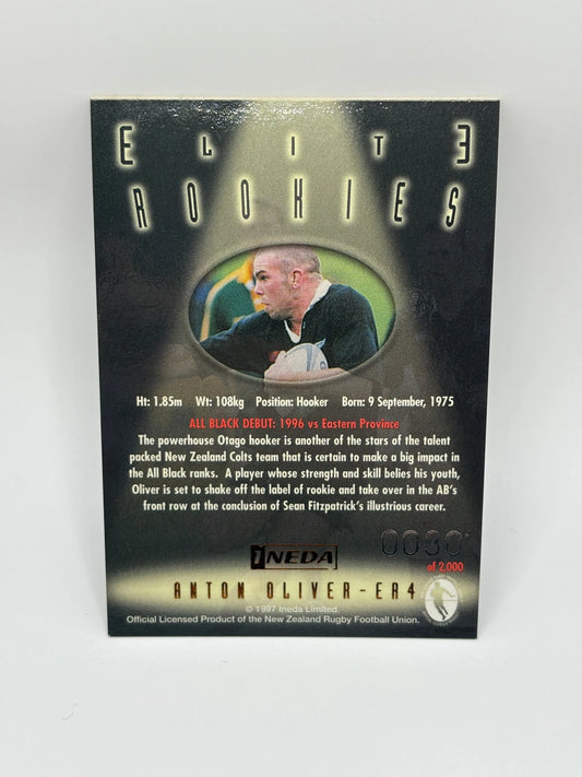 1997 Ineda NZ All Black Trading Cards Elite Rookies ER4 Anton Oliver #0030/2000 FRENLY BRICKS - Open 7 Days