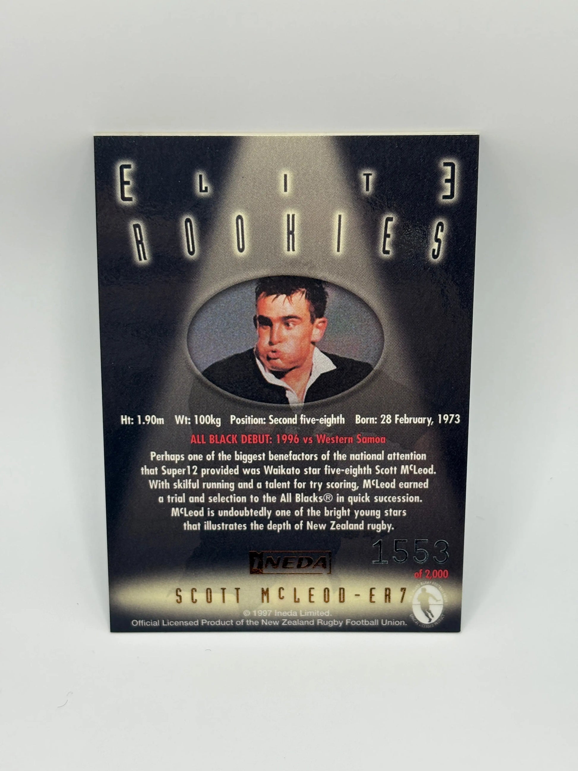 1997 Ineda NZ All Black Trading Cards Elite Rookies ER7 Scott Mcleod #1553/2000 FRENLY BRICKS - Open 7 Days
