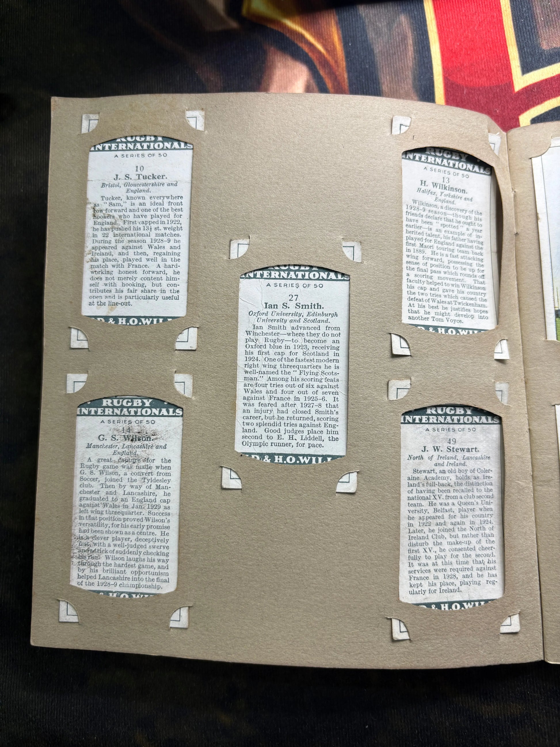 1929 Will’s Cigarette Picture Card Album Rugby Internationals COMPLETE ALBUM FRENLY BRICKS - Open 7 Days