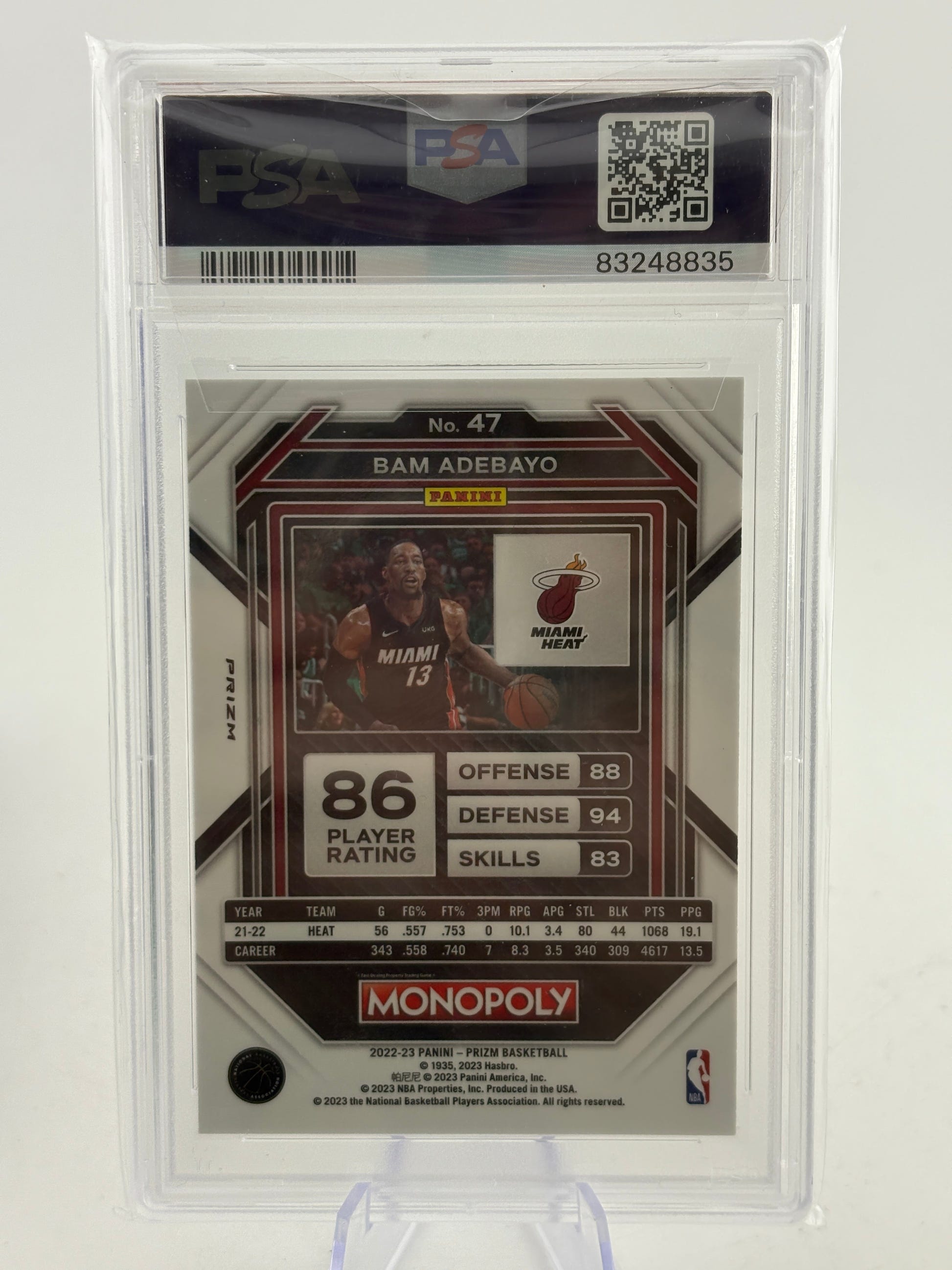 2022 Prizm Monopoly #47 Bam Adebayo White Sparkle PSA 9 FRENLY BRICKS - Open 7 Days image 2