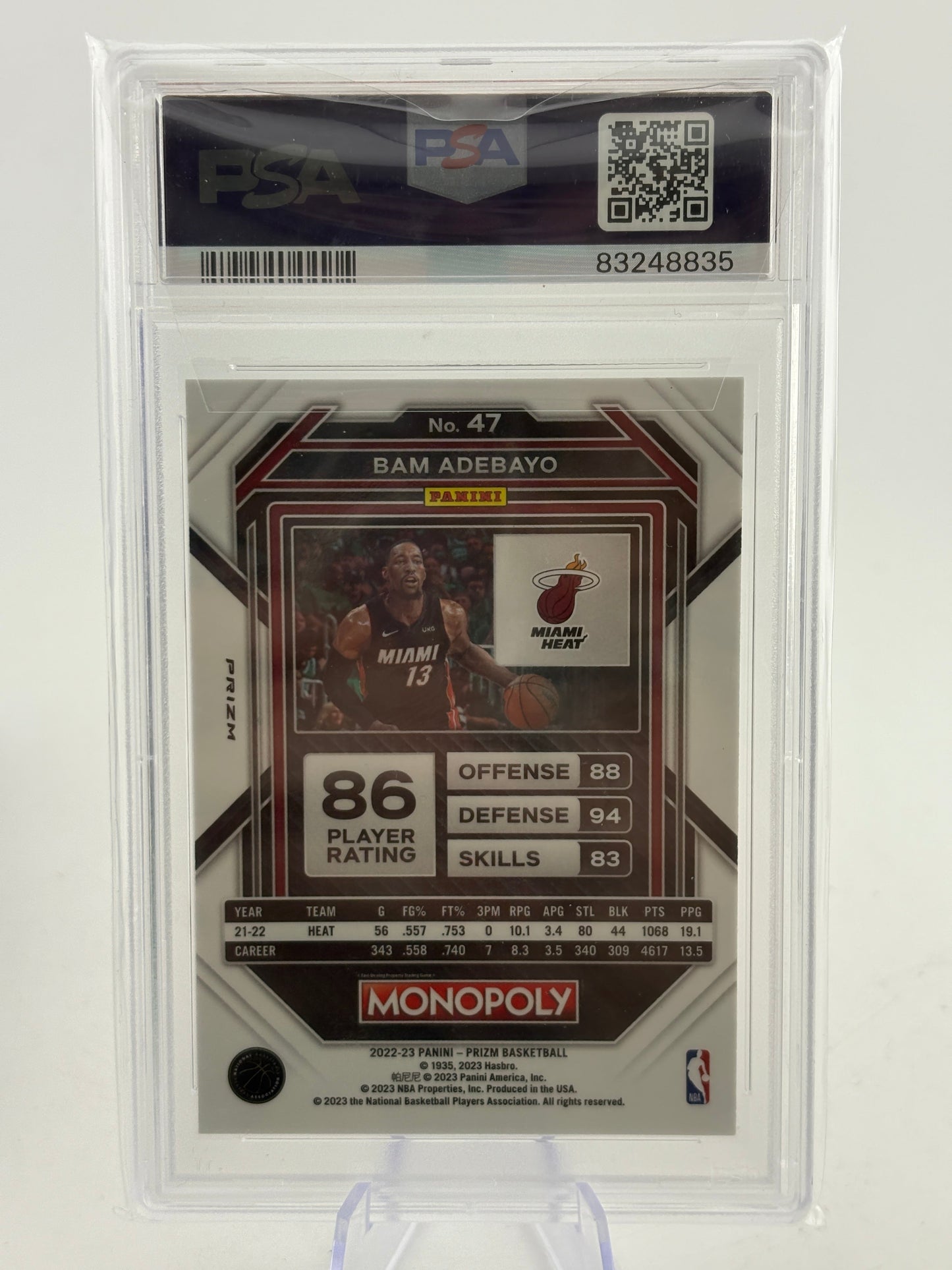 2022 Prizm Monopoly #47 Bam Adebayo White Sparkle PSA 9 FRENLY BRICKS - Open 7 Days