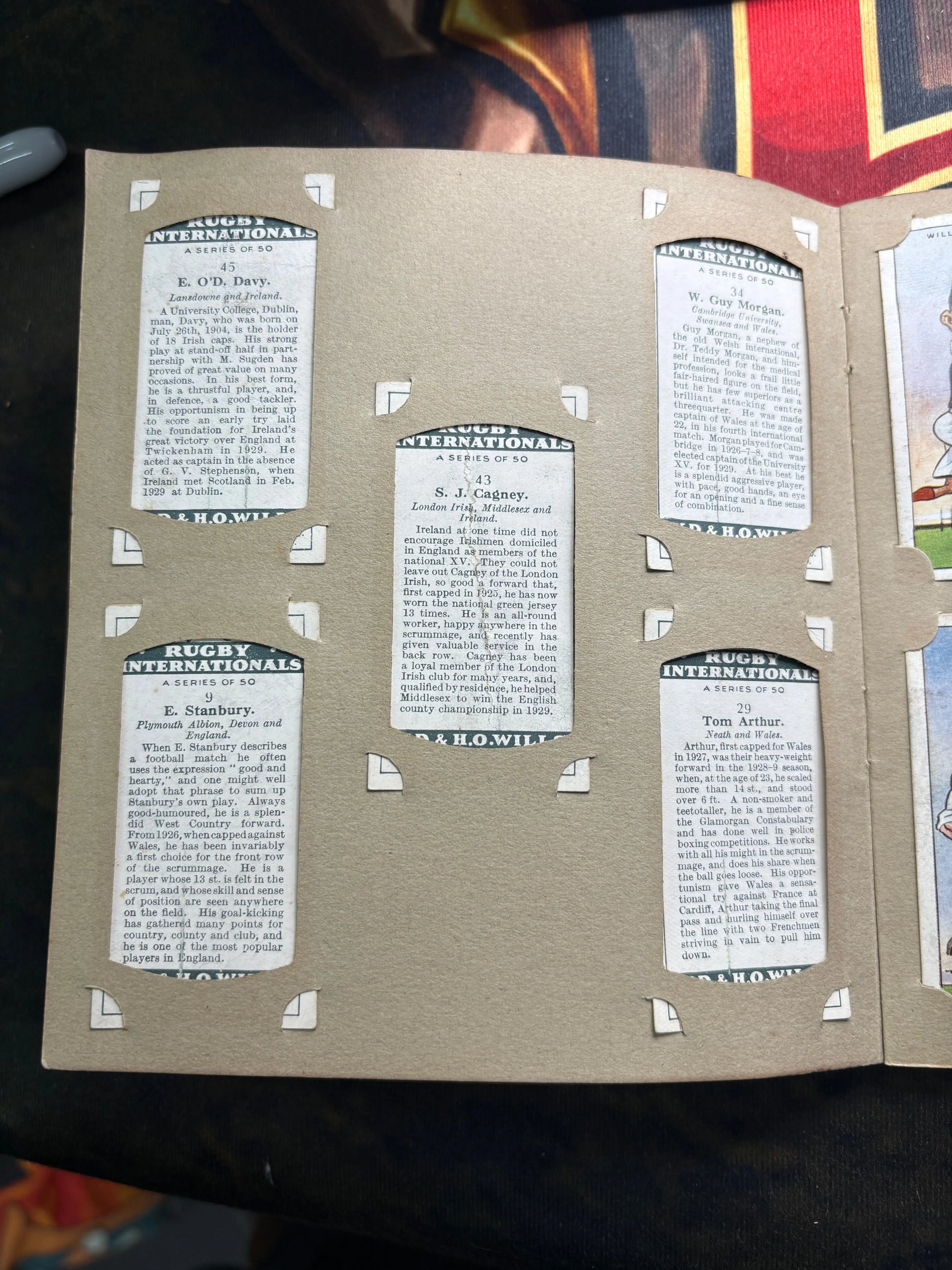 1929 Will’s Cigarette Picture Card Album Rugby Internationals COMPLETE ALBUM FRENLY BRICKS - Open 7 Days