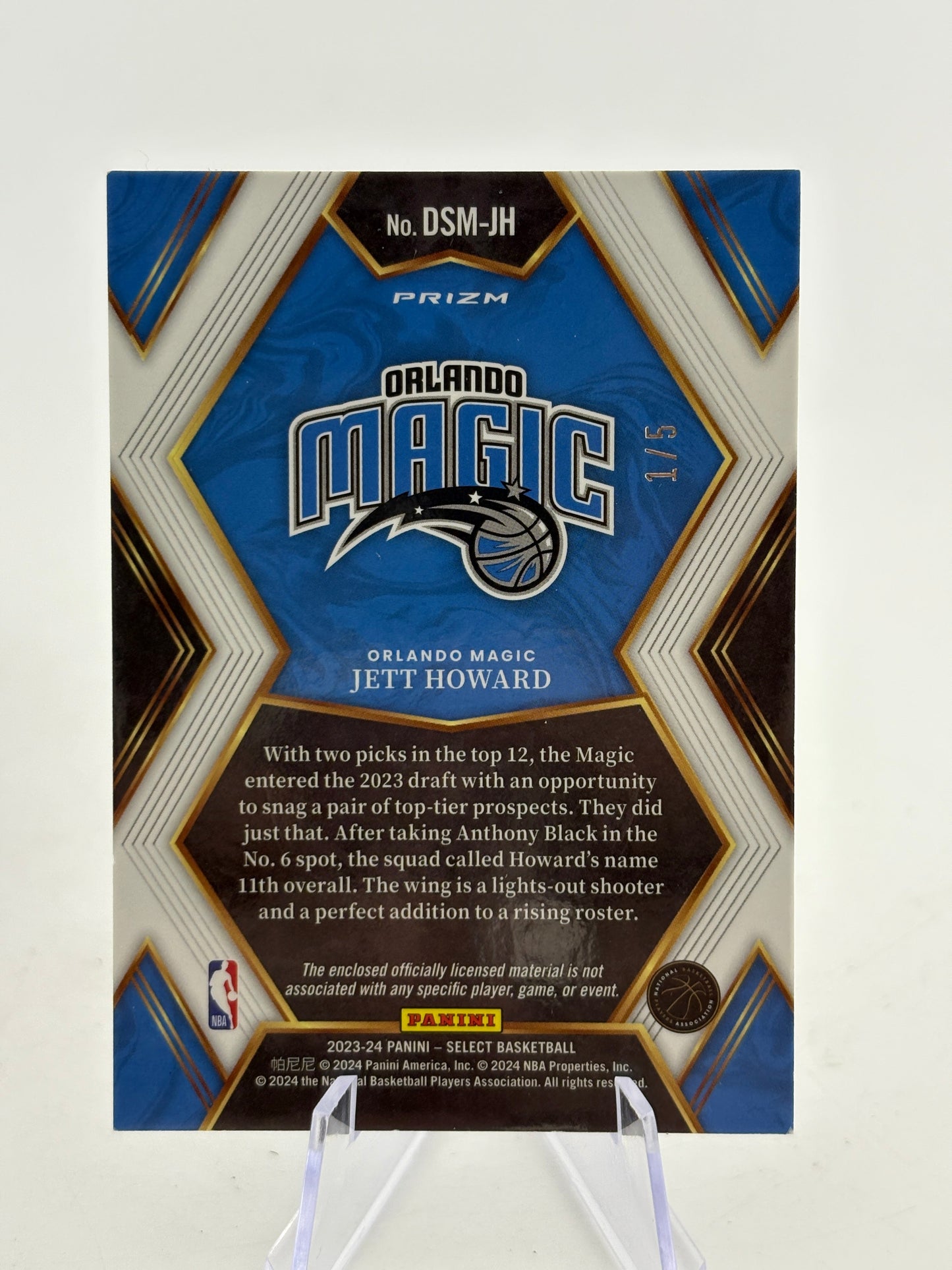 2023-24 Panini Select Basketball #DSM-JH Jett Howard Rookie Patch /5 FRENLY BRICKS - Open 7 Days