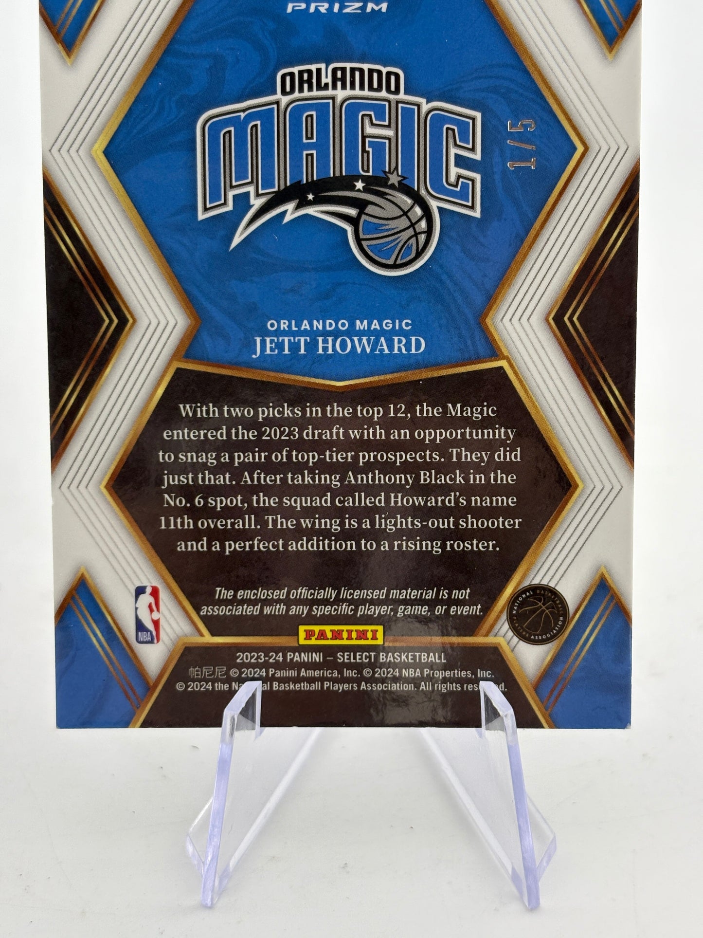 2023-24 Panini Select Basketball #DSM-JH Jett Howard Rookie Patch /5 FRENLY BRICKS - Open 7 Days