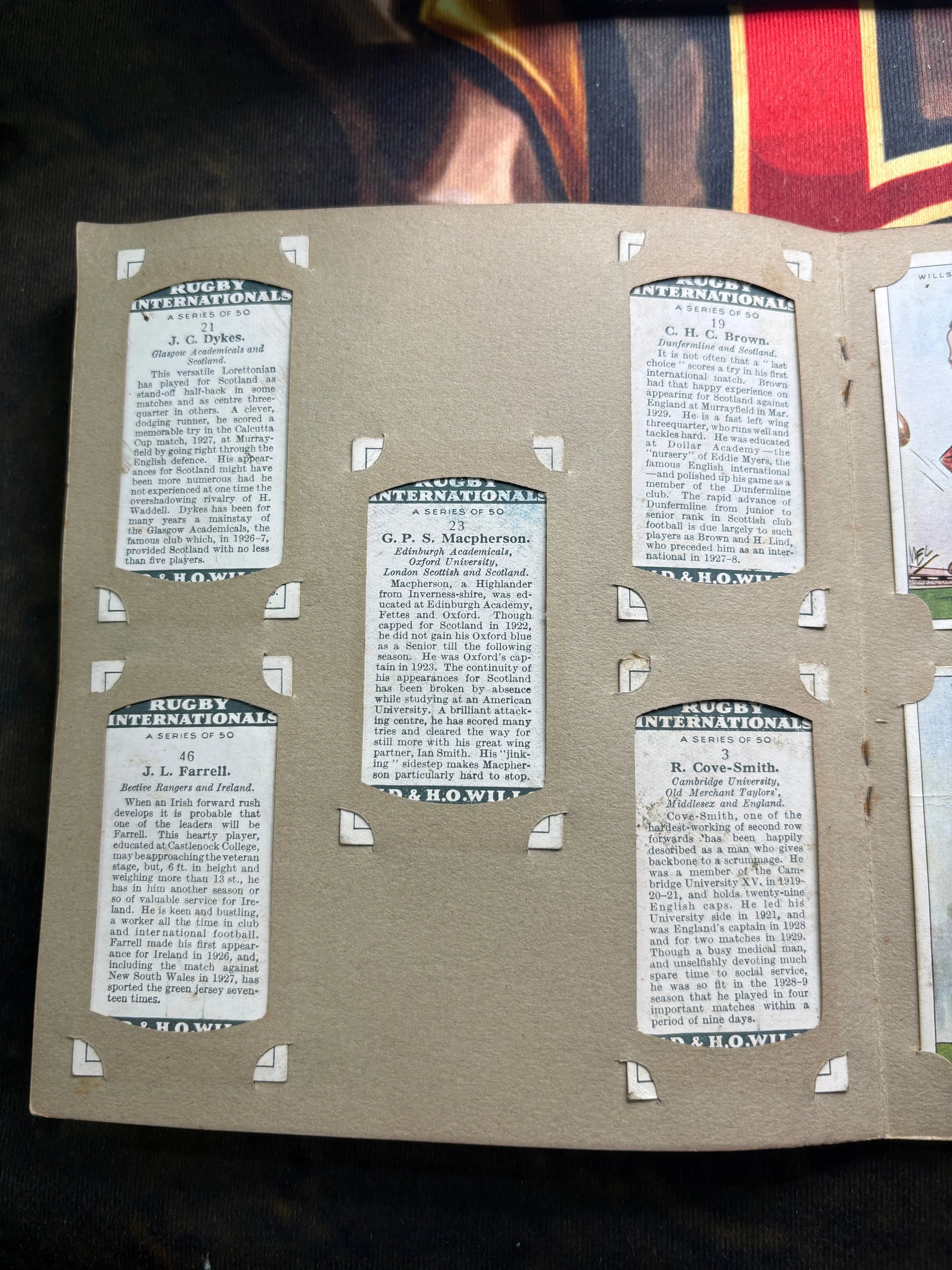 1929 Will’s Cigarette Picture Card Album Rugby Internationals COMPLETE ALBUM FRENLY BRICKS - Open 7 Days