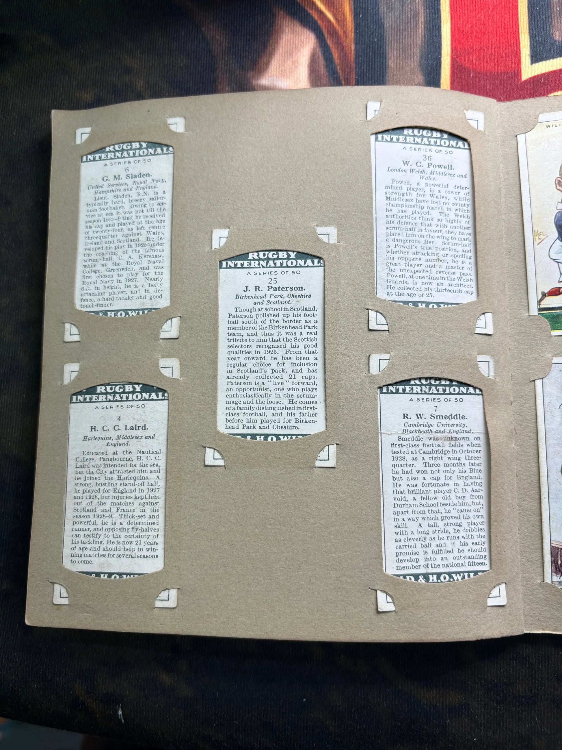 1929 Will’s Cigarette Picture Card Album Rugby Internationals COMPLETE ALBUM FRENLY BRICKS - Open 7 Days