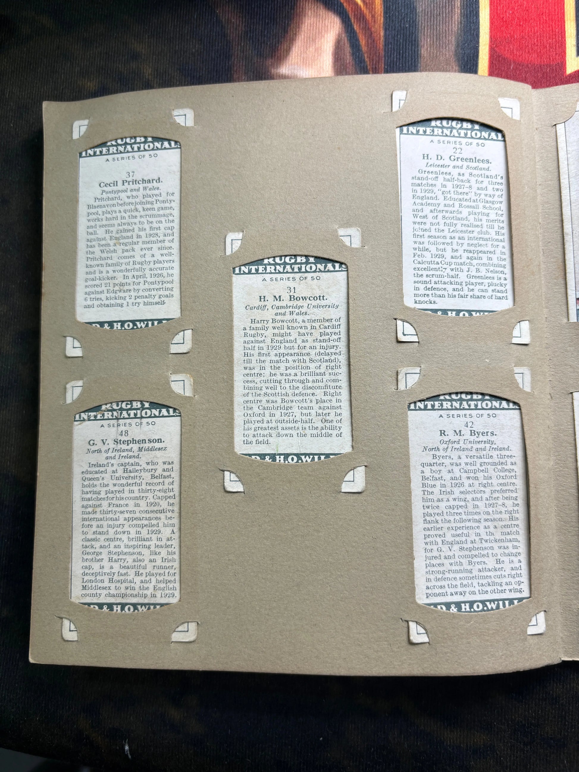 1929 Will’s Cigarette Picture Card Album Rugby Internationals COMPLETE ALBUM FRENLY BRICKS - Open 7 Days