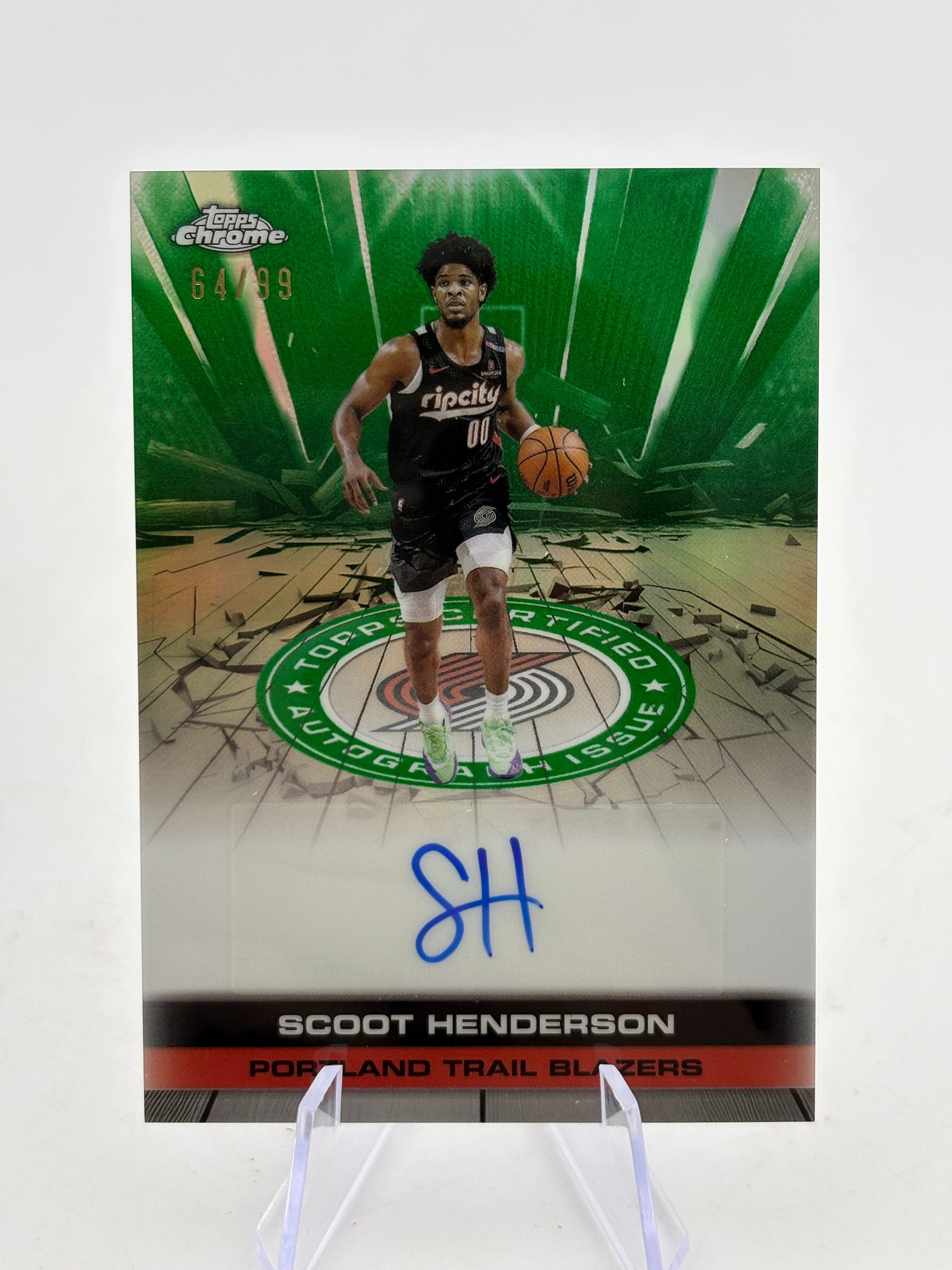 2025 Topps Chrome Certified Issue Green Refractor #SH Scoot Henderson Auto /99 FRENLY BRICKS - Open 7 Days image 1