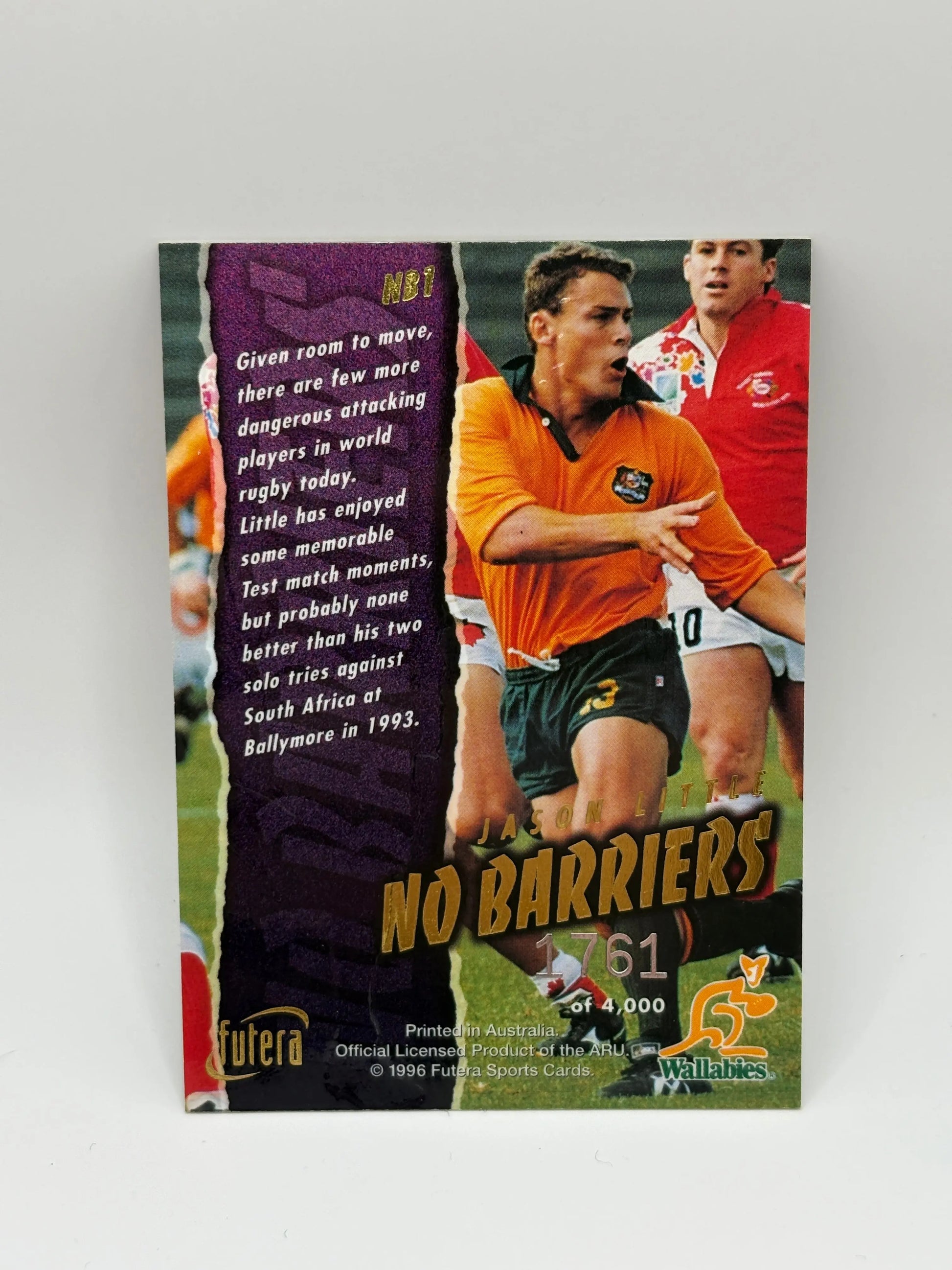 1996 Futera Rugby Union Trading Cards HOBBY NO BARRIERS NB1 Jason Little ON CARD AUTO FRENLY BRICKS - Open 7 Days