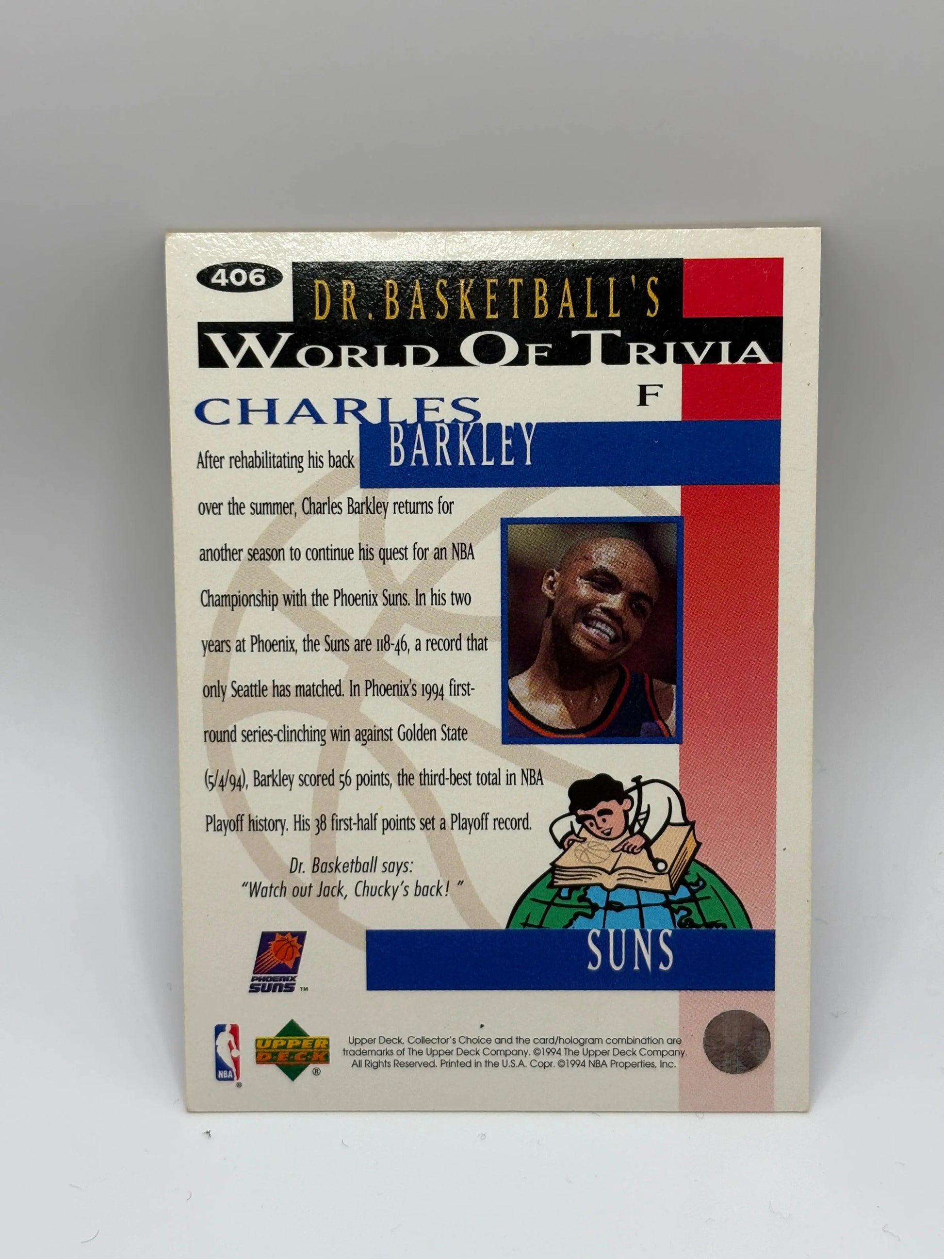 1994 UPPER DECK - WORLD OF TRIVIA- SILVER SIGNATURE- CHARLES BARKLEY #406 FRENLY BRICKS - Open 7 Days