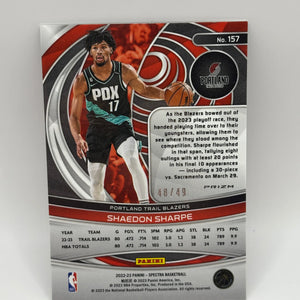 SHAEDON SHARPE 2023-24 SPECTRA ROOKIE ASIA BLUE ORANGE PRIZM RC /49 FRENLY BRICKS - Open 7 Days